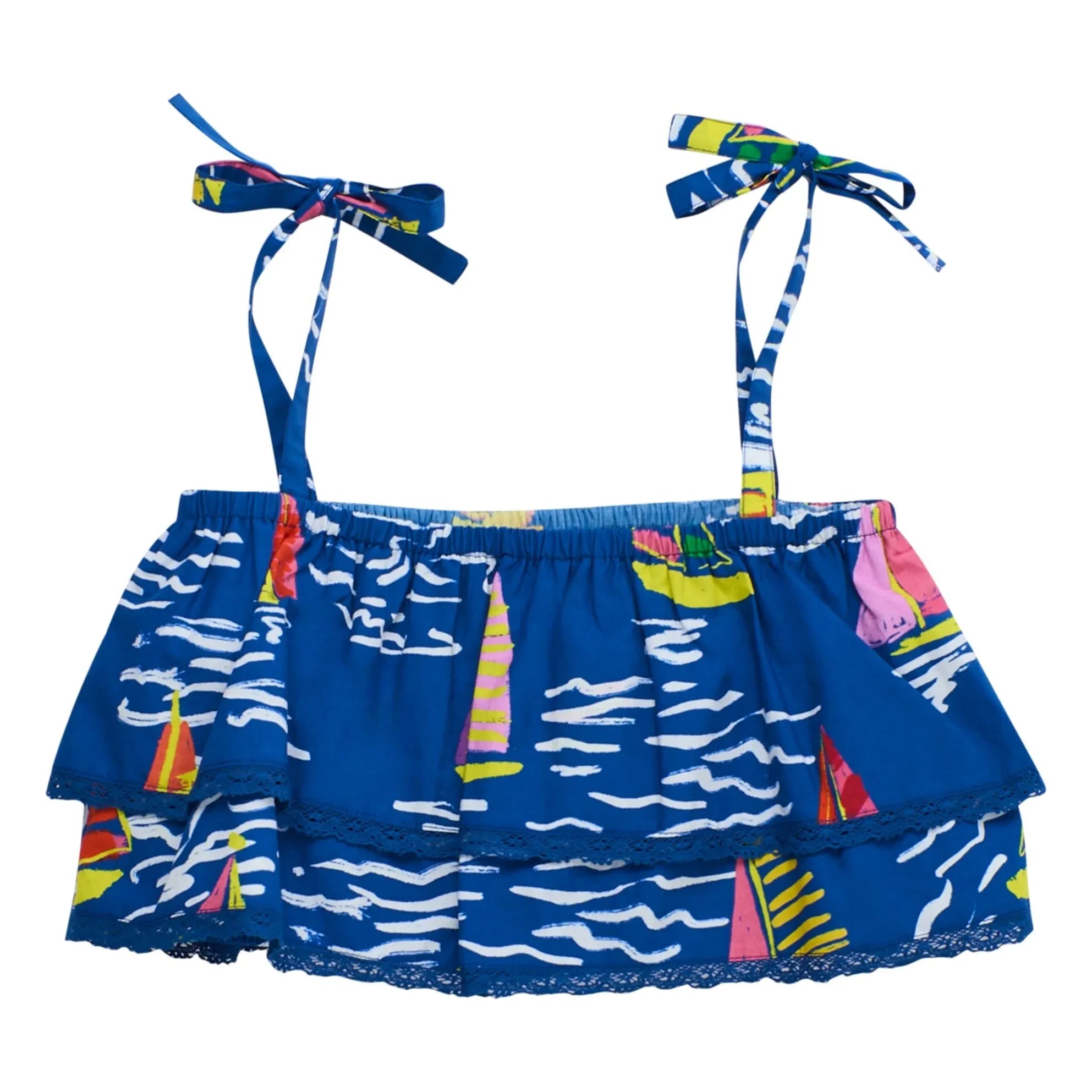 Maison Mangostan - Blaues Crop Top mit Rüschen-Segeln