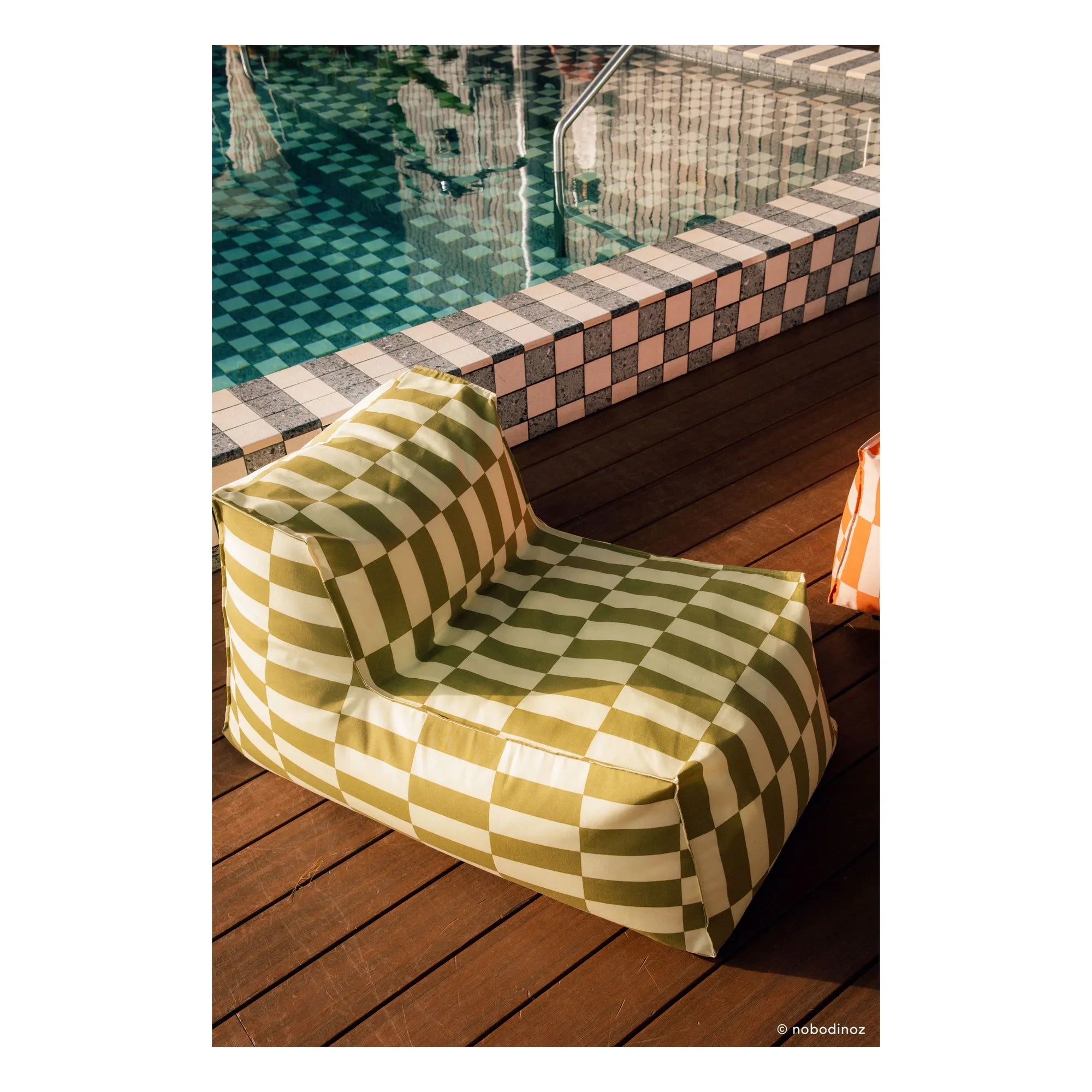 Nobodinoz - Matteo Tiles outdoor long pouf | Green