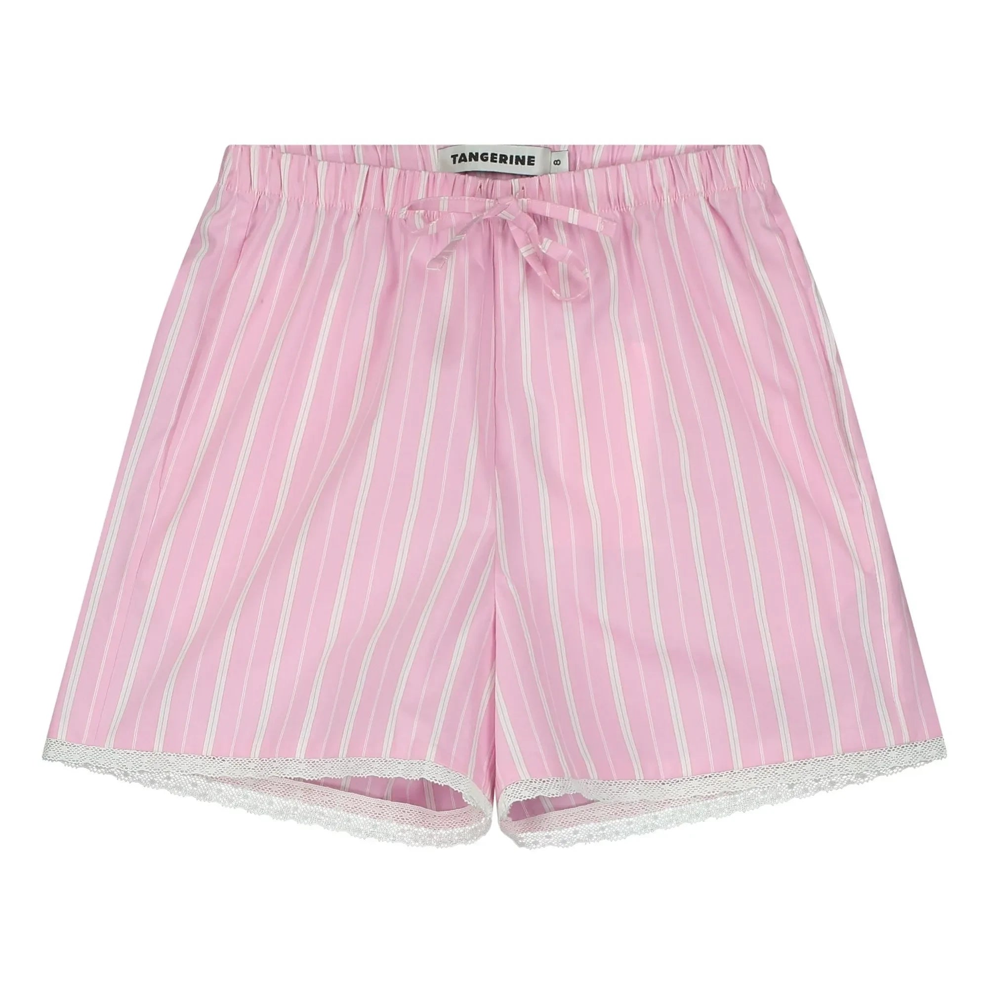 Tangerine – Gestreifte weite Shorts | Blassrosa