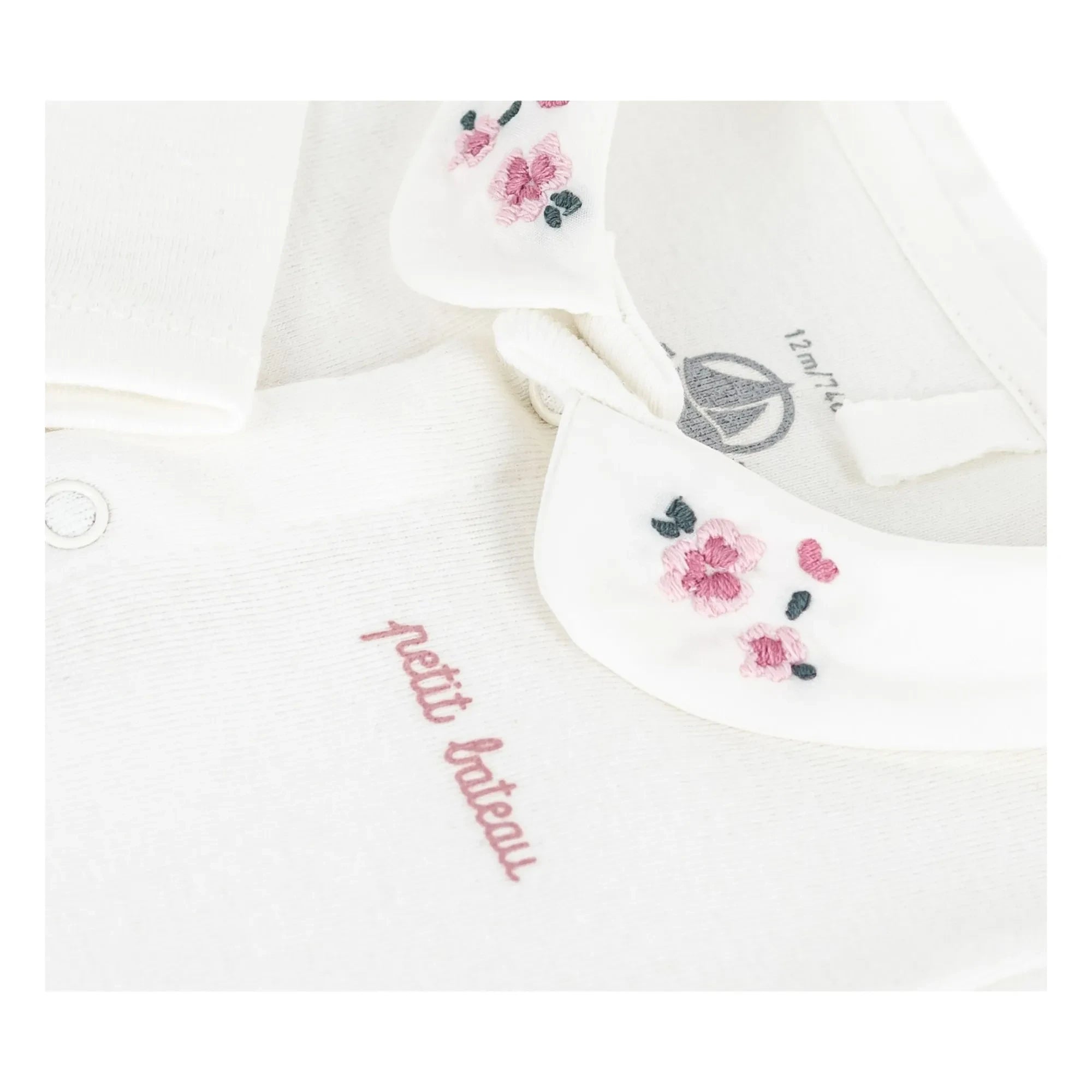 Petit Bateau - Organic Cotton Flower-Embroidered Collar Bodysuit | White