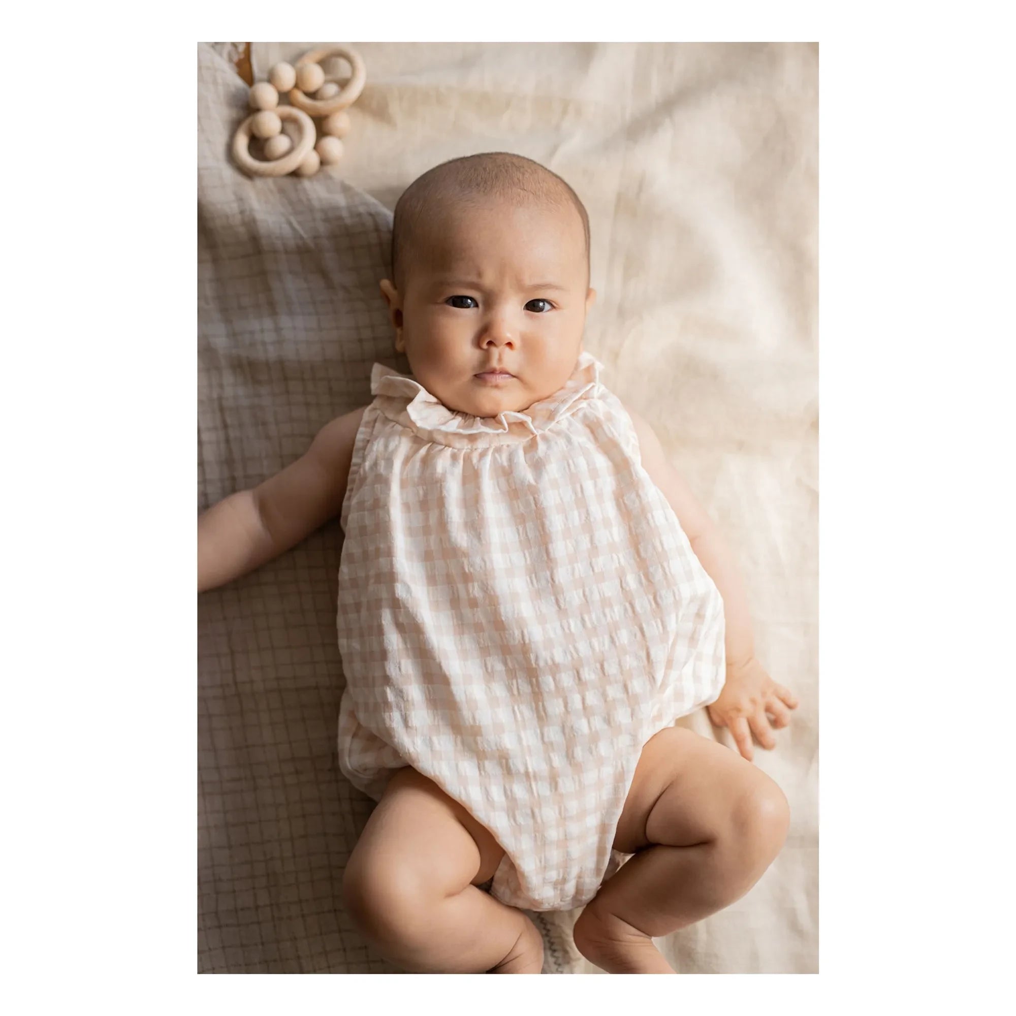 1+ in the family - Corfu Vichy Seersucker romper | Beige Pink