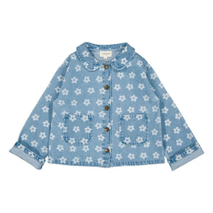 Louis Louise - Floral Brown Denim Jacket | Light Blue
