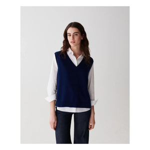 Bompard - V-Neck Sleeveless Cashmere Sweater | Navy