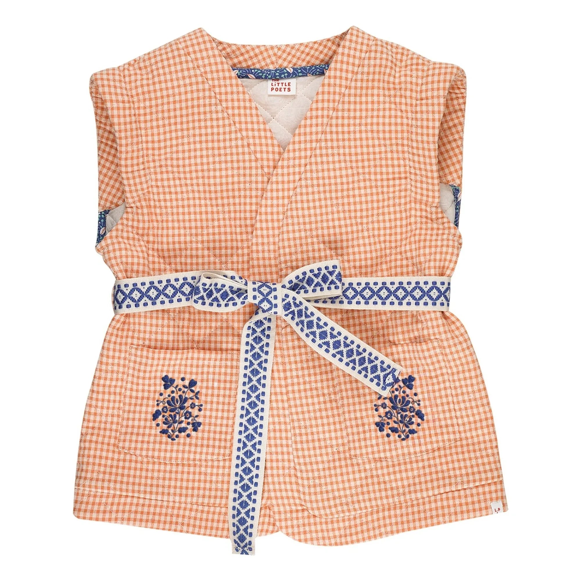 THE LiTTLE POETS - Pablo Carreaux Organic Cotton Sleeveless Embroidered Jacket | Apricot
