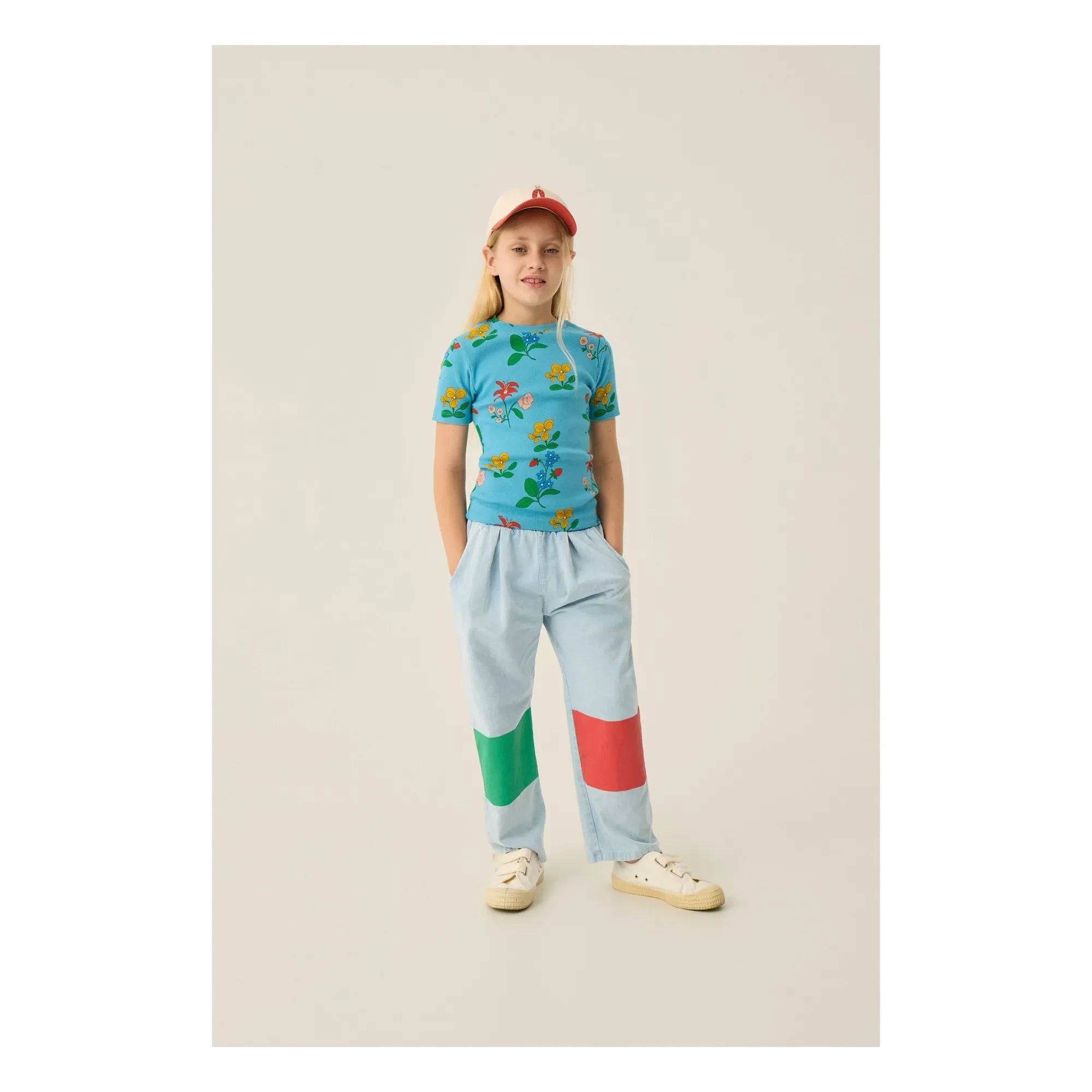 The Campamento - Ribbed T-Shirt Flowers | Azure blue