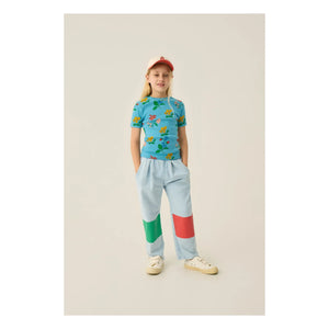 The Campamento - Ribbed T-Shirt Flowers | Azure blue