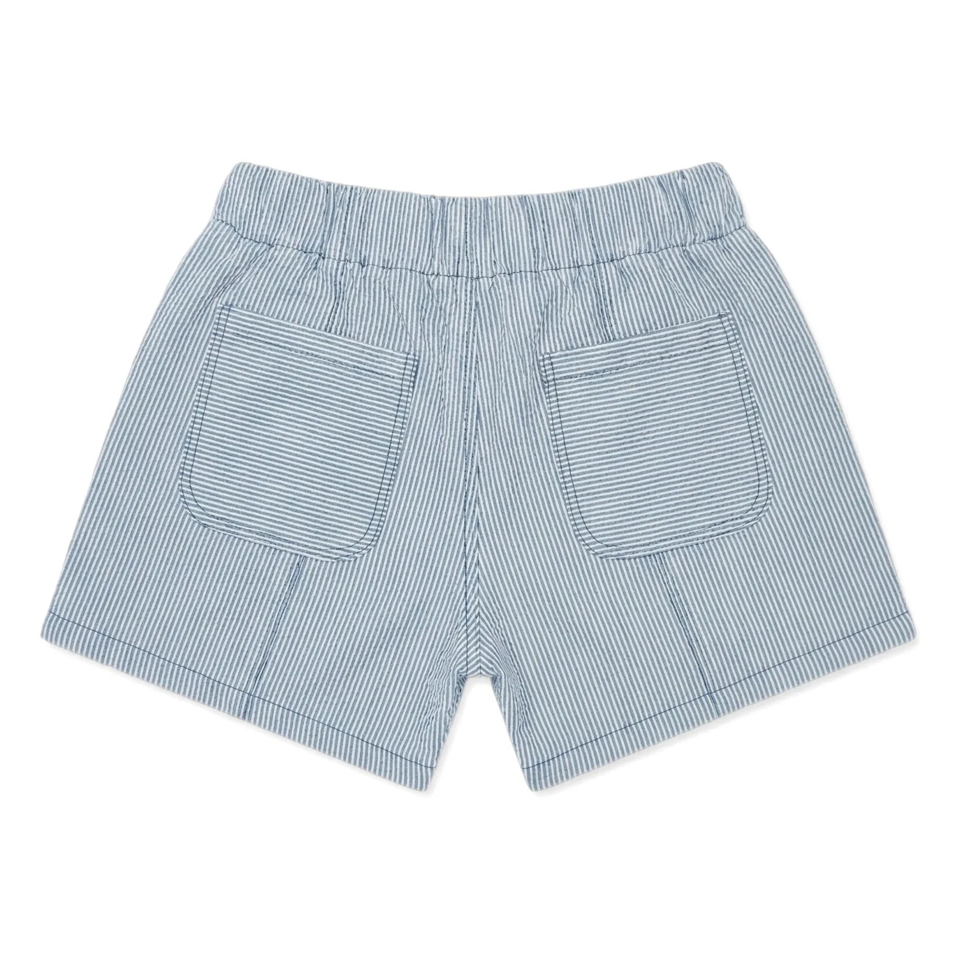 Cozmo - Striped Amber Denim Shorts | Light Blue