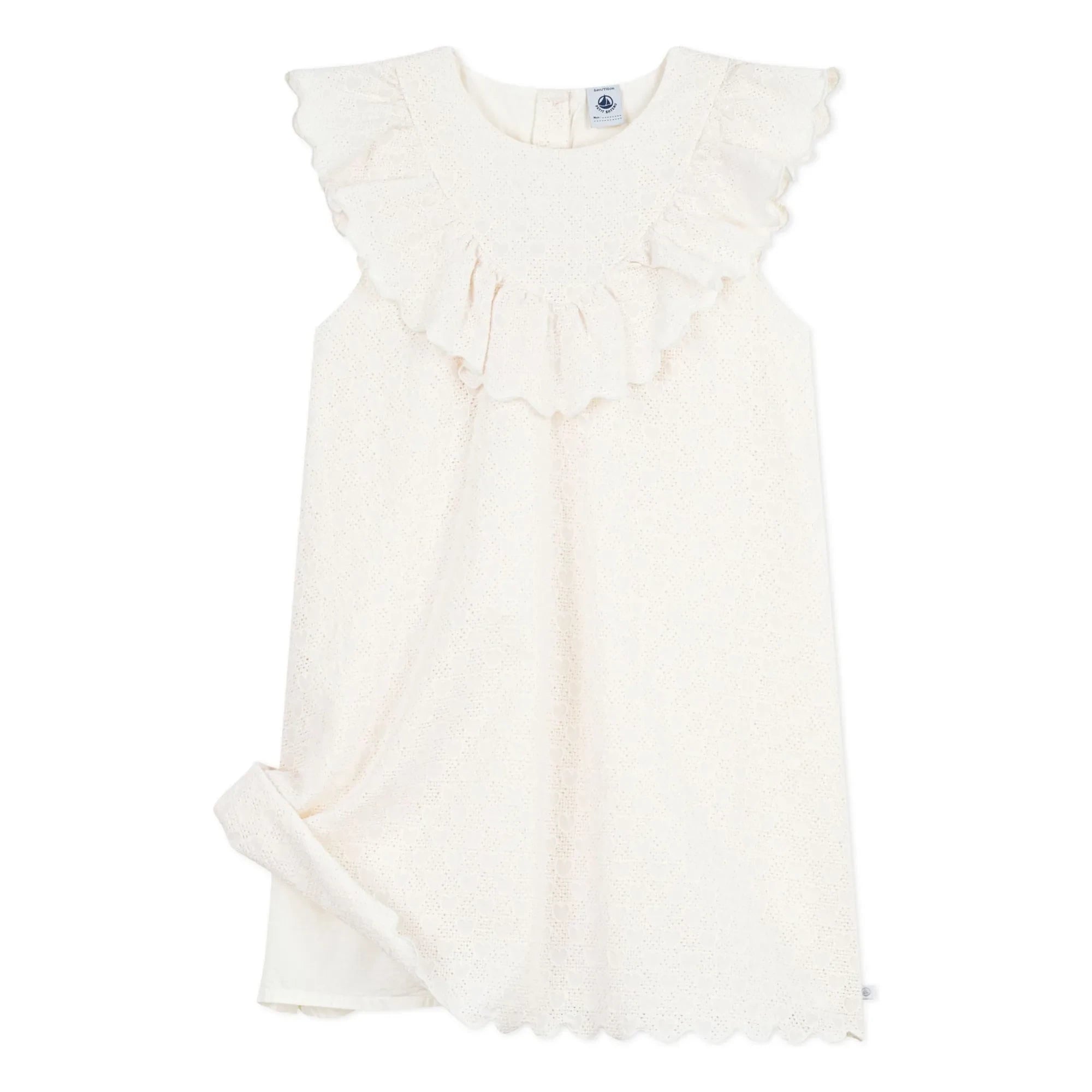 Petit Bateau - Baumwollkleid mit Herzstickerei und englischer Spitze | Weiß