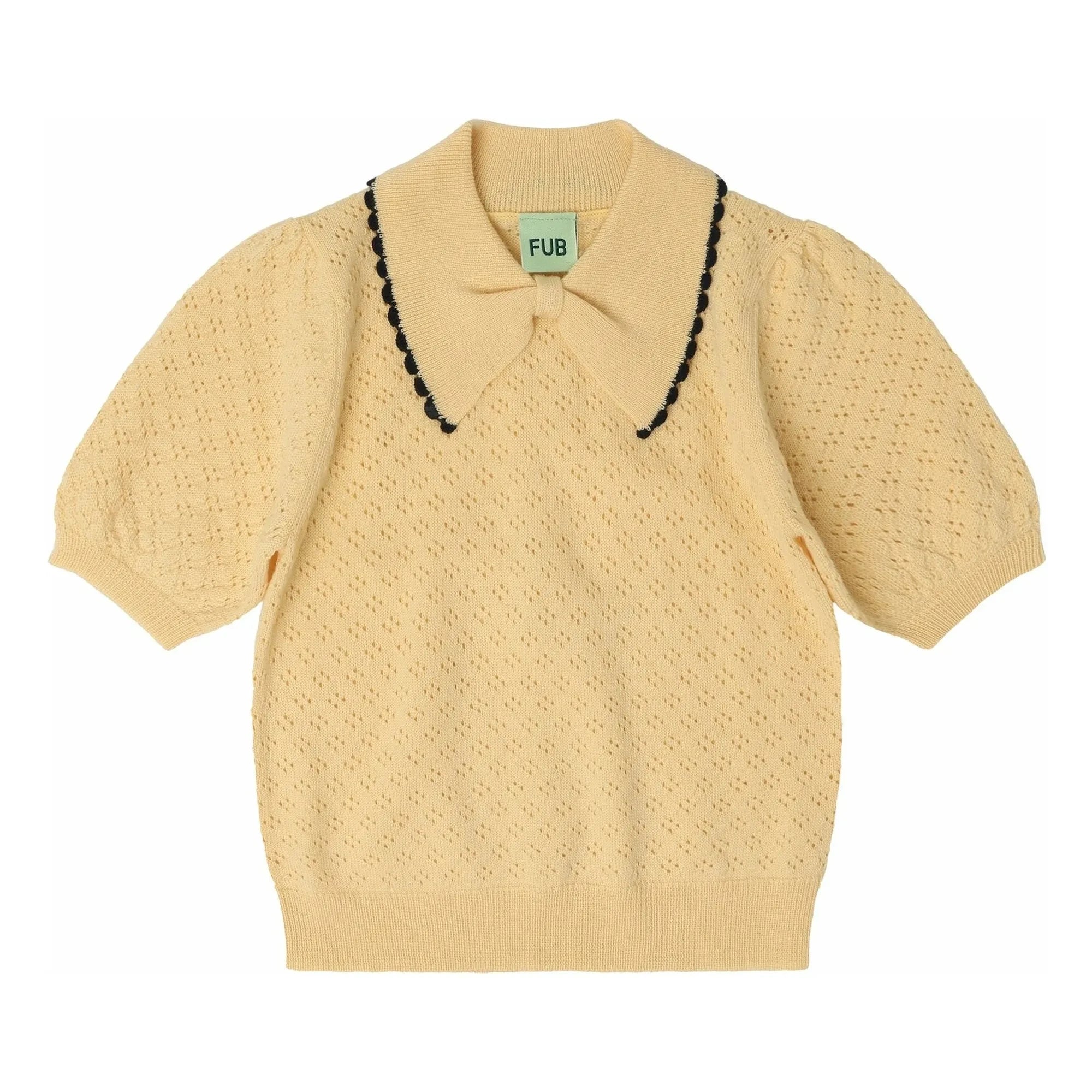 FUB - Pointelle Merino Wolle Polo | Hellgelb