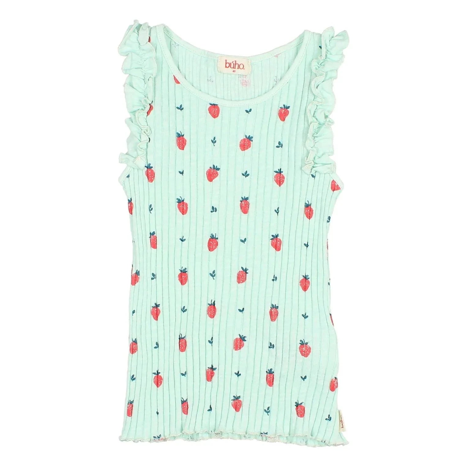 Búho - Ribbed Tank Top Strawberry Ruffles Organic Cotton | Aqua