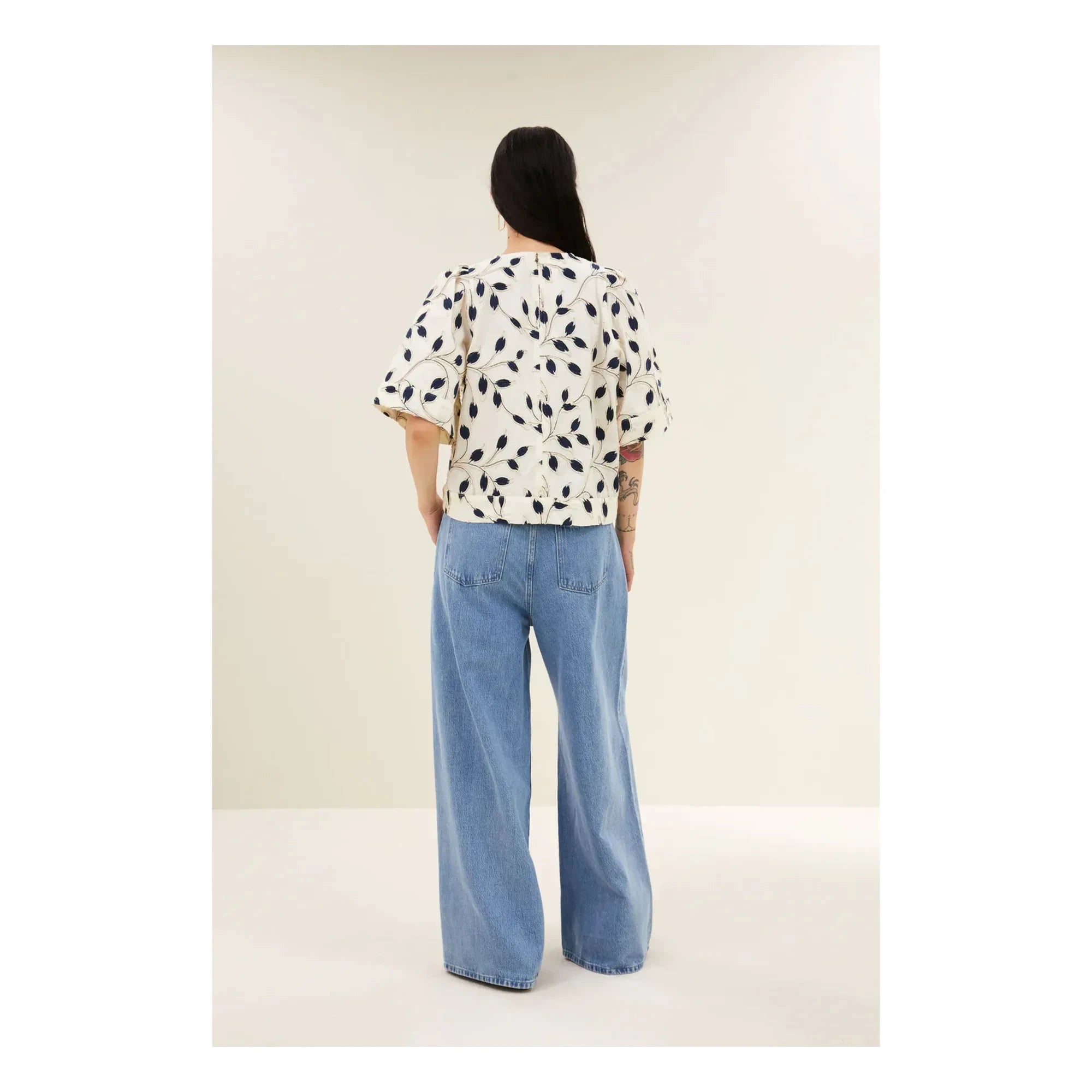 By Bar - Olivia Cotton Botanical Blouse | Midnight blue