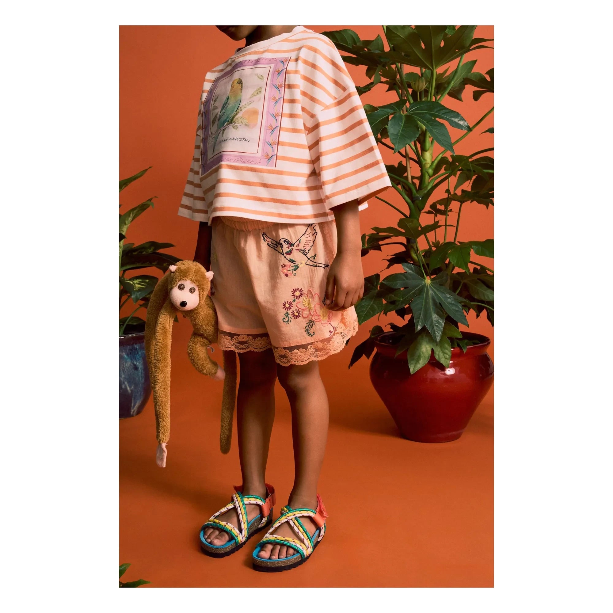 Maison Mangostan – Gestreiftes Crop-T-Shirt | Orange