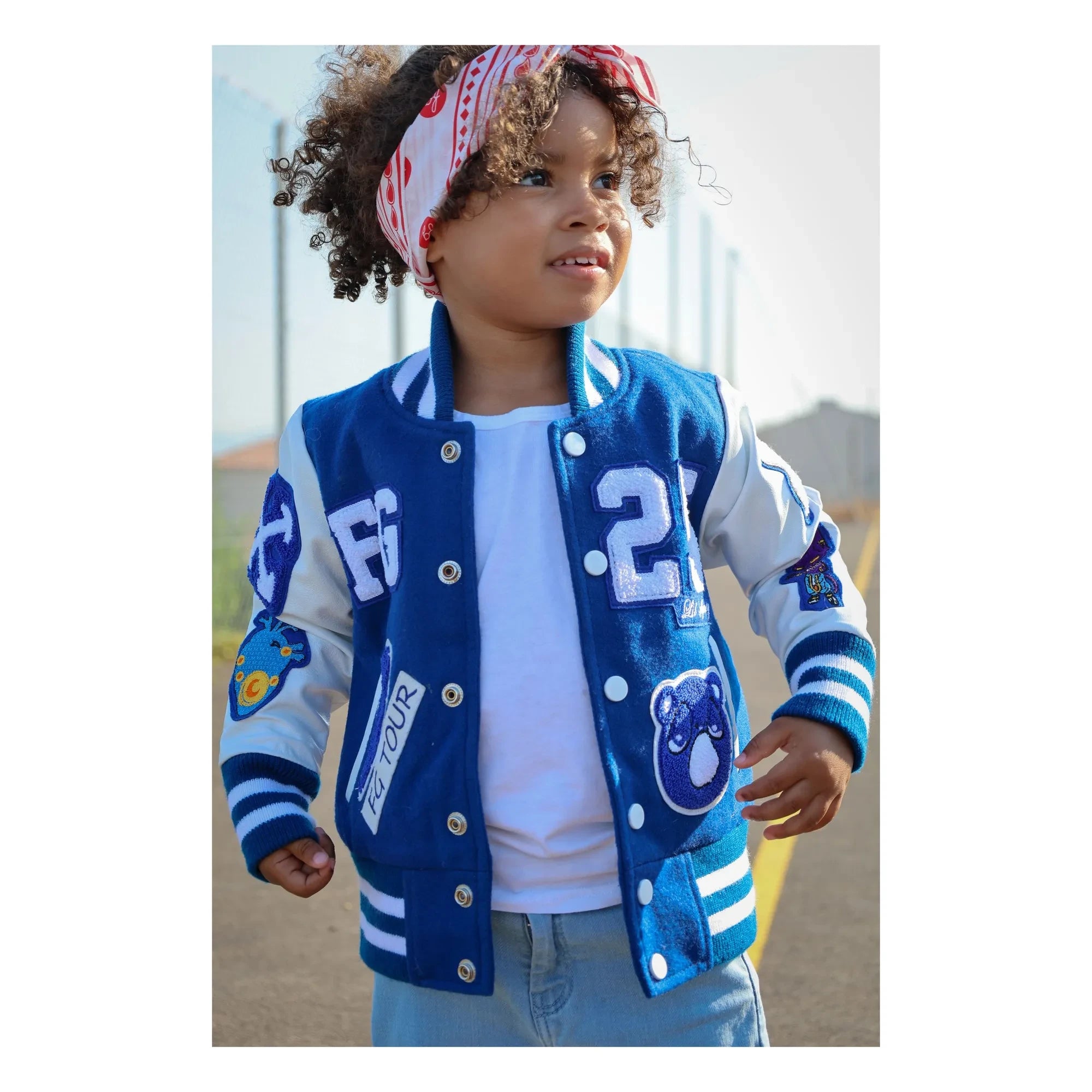 Fille Garçon - Deri Yamali Harika Letterman Bomber Ceket | Mavi