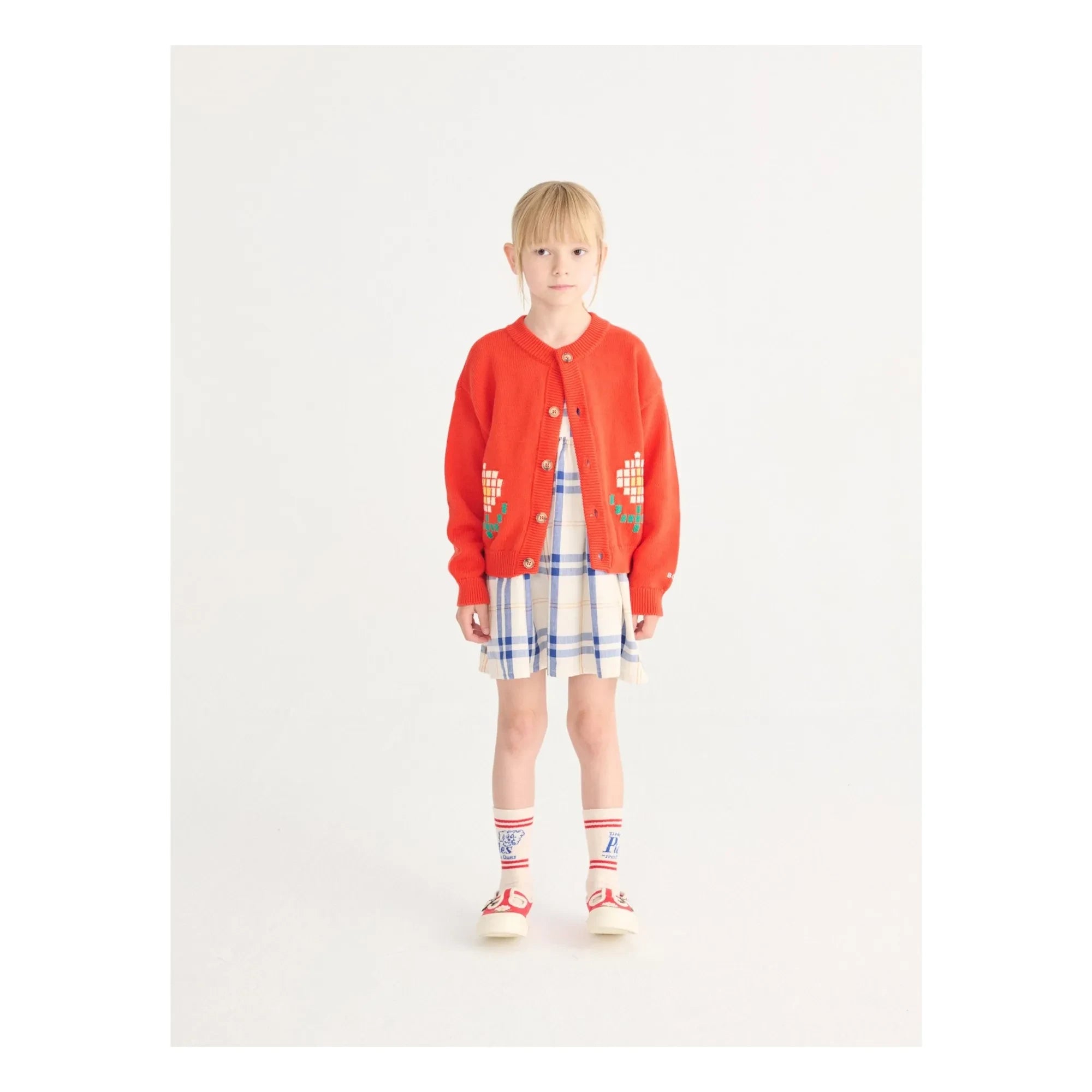 Bobo Choses - Tartan organik pamuk elbise | Ekru