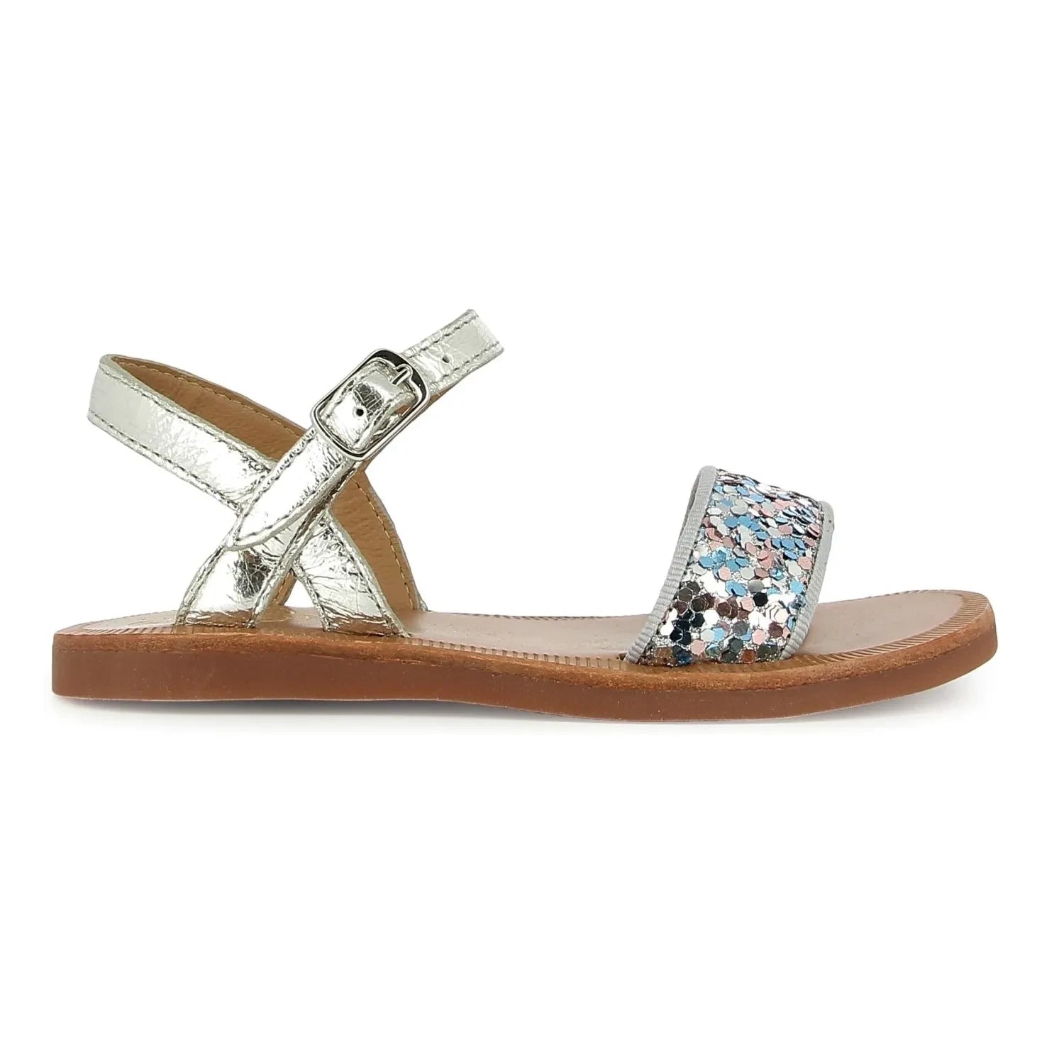 Pom d'Api - Plagette Spangensandalen mit Glitzer | Silber