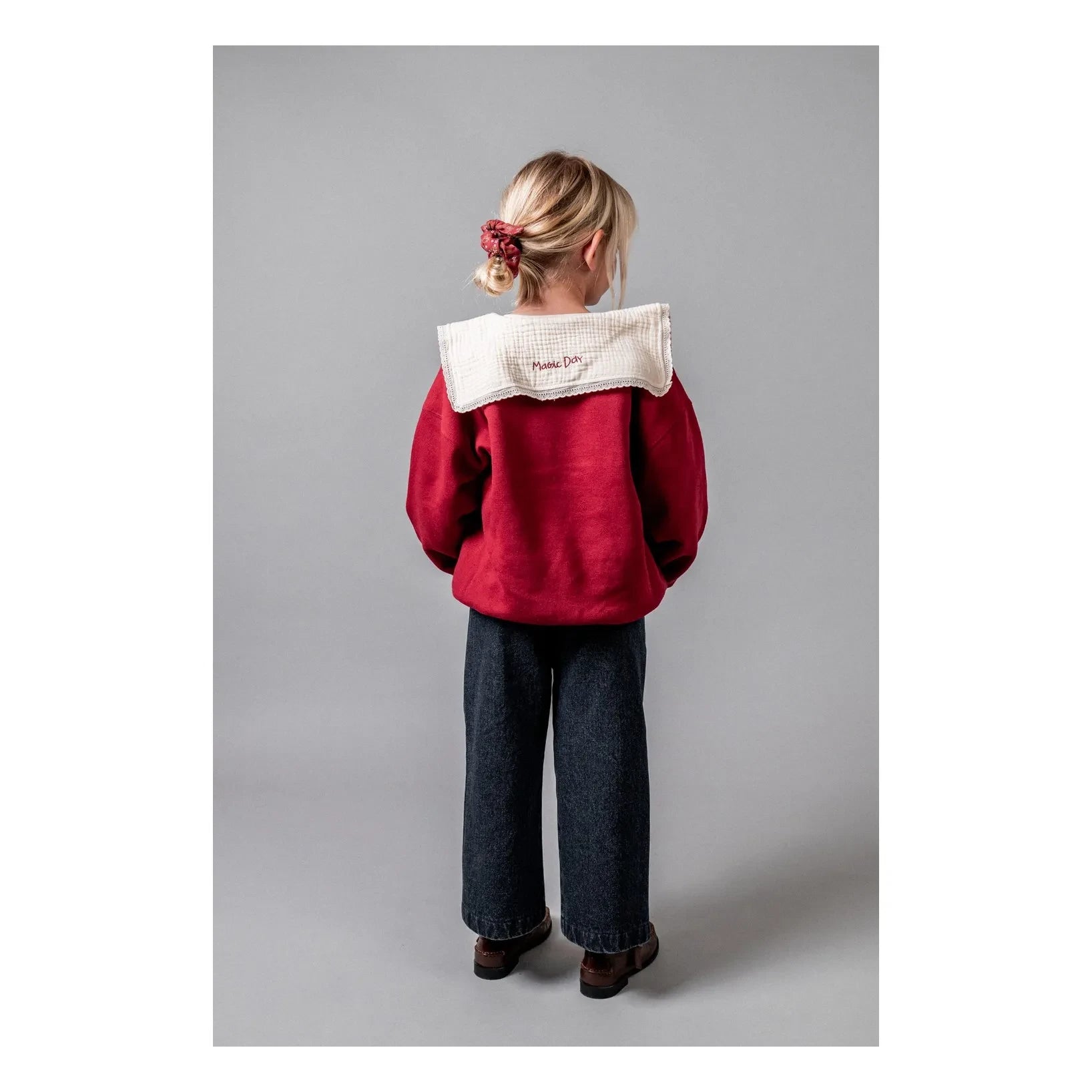 birinit - Organik pamuklu işlemeli drapeli yaka sweatshirt | Bordo