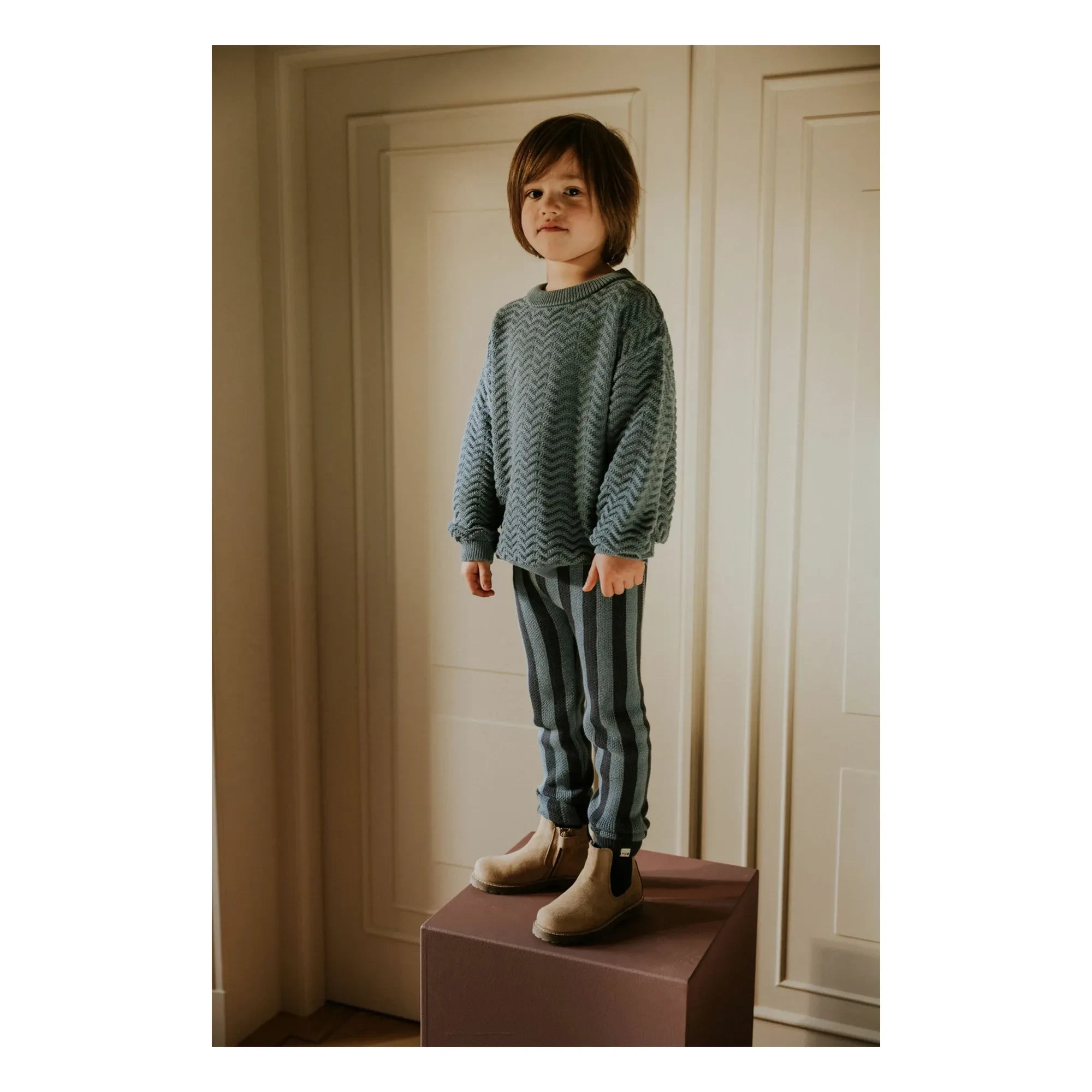 Yuki - Pullover aus Bio-Baumwolle mit Wellenmuster | Grau-Blau