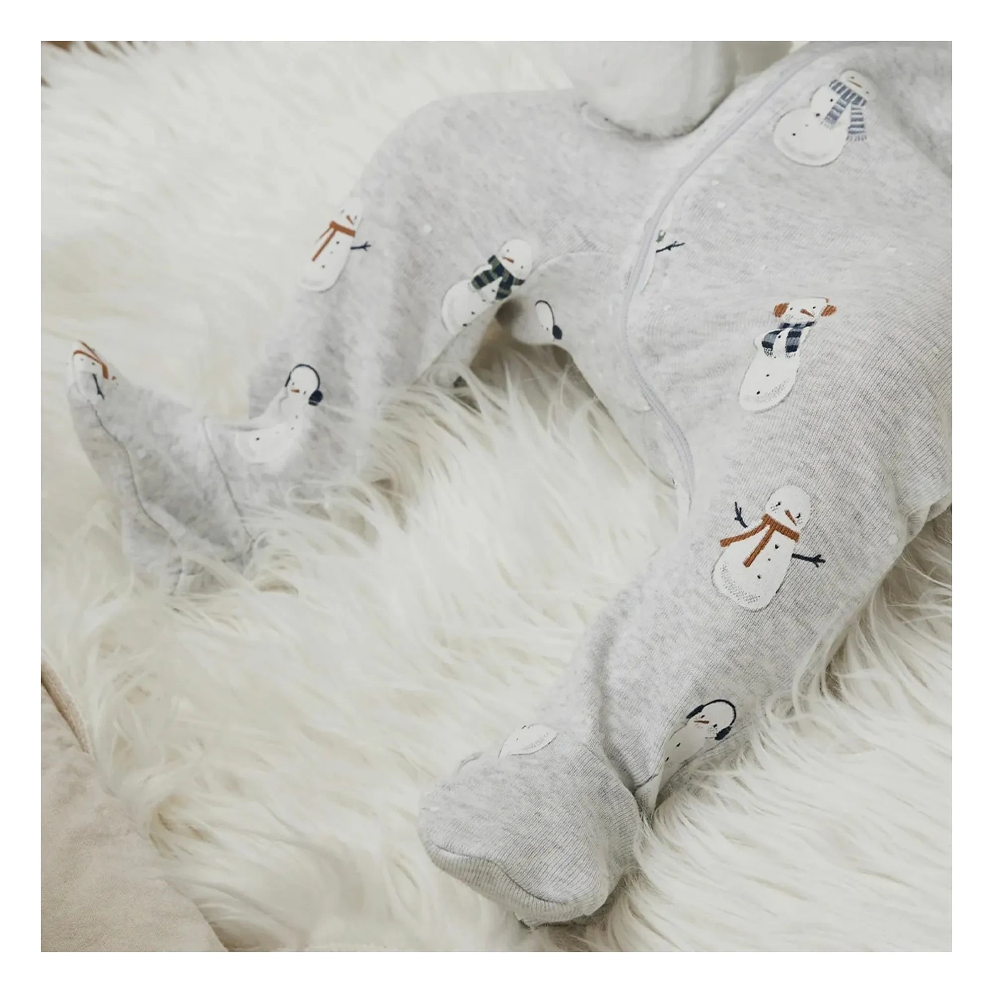 Petit Lem - Patikli Pijama Kar Adamları Organik Pamuk | Gri