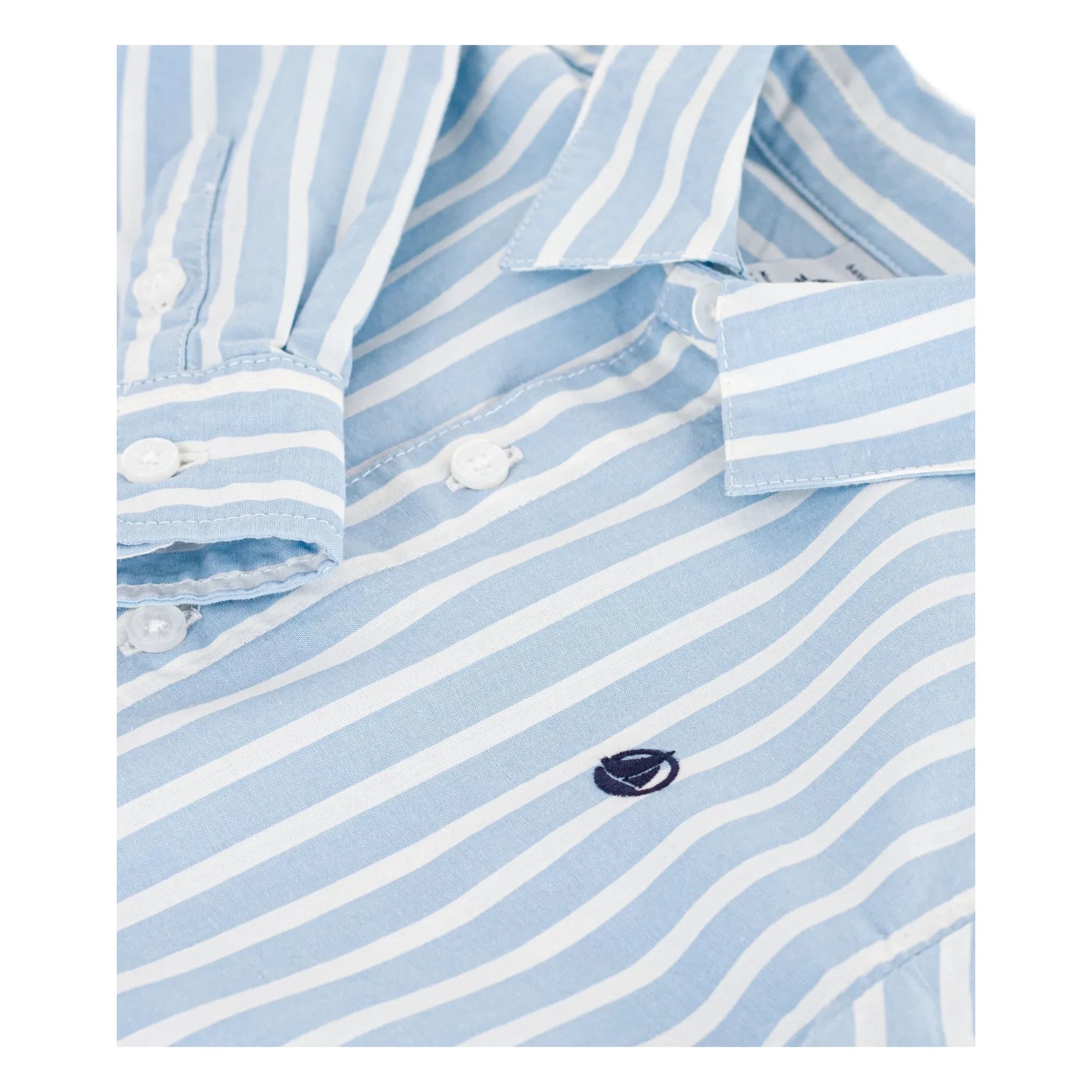 Petit Bateau - Çizgili Organik Pamuk Poplin Gömlek | Mavi