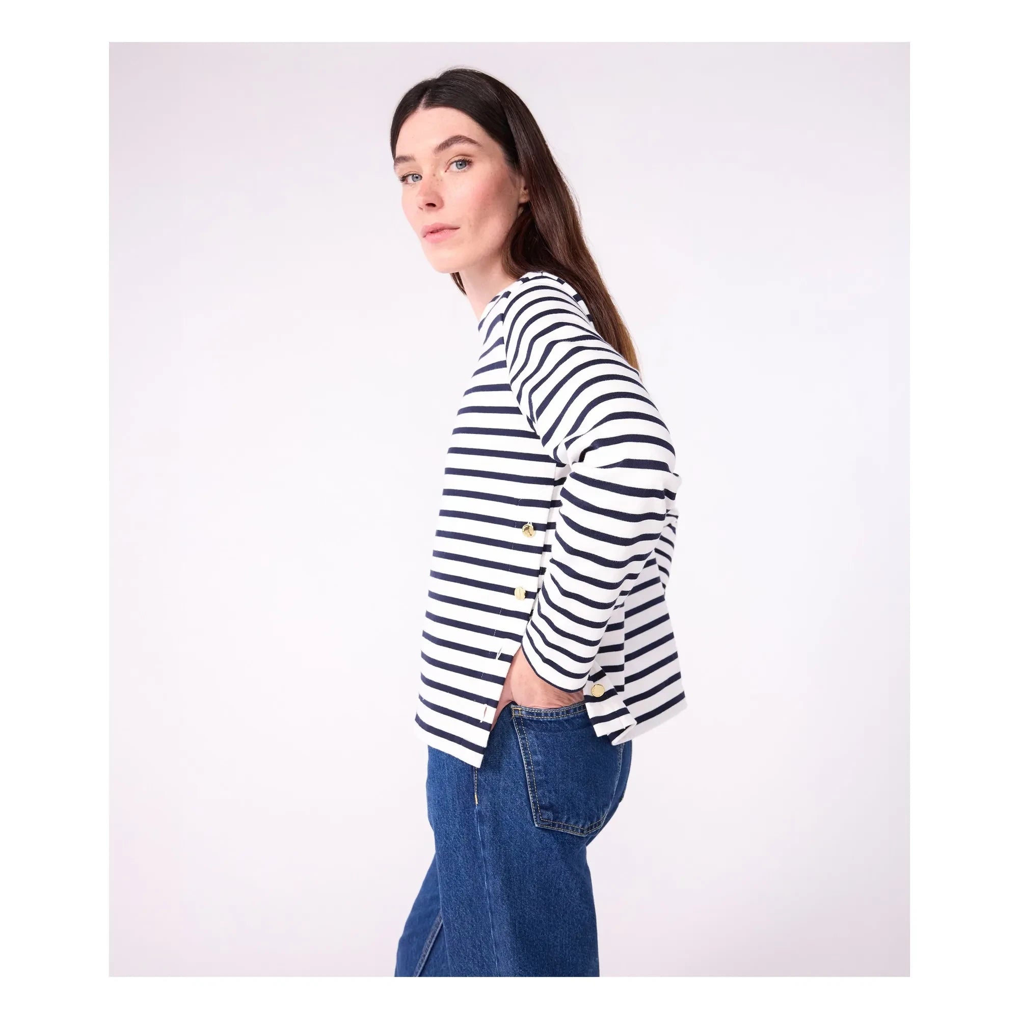 Petit Bateau - Organik Pamuklu Kayık Yaka Marinière | Beyaz
