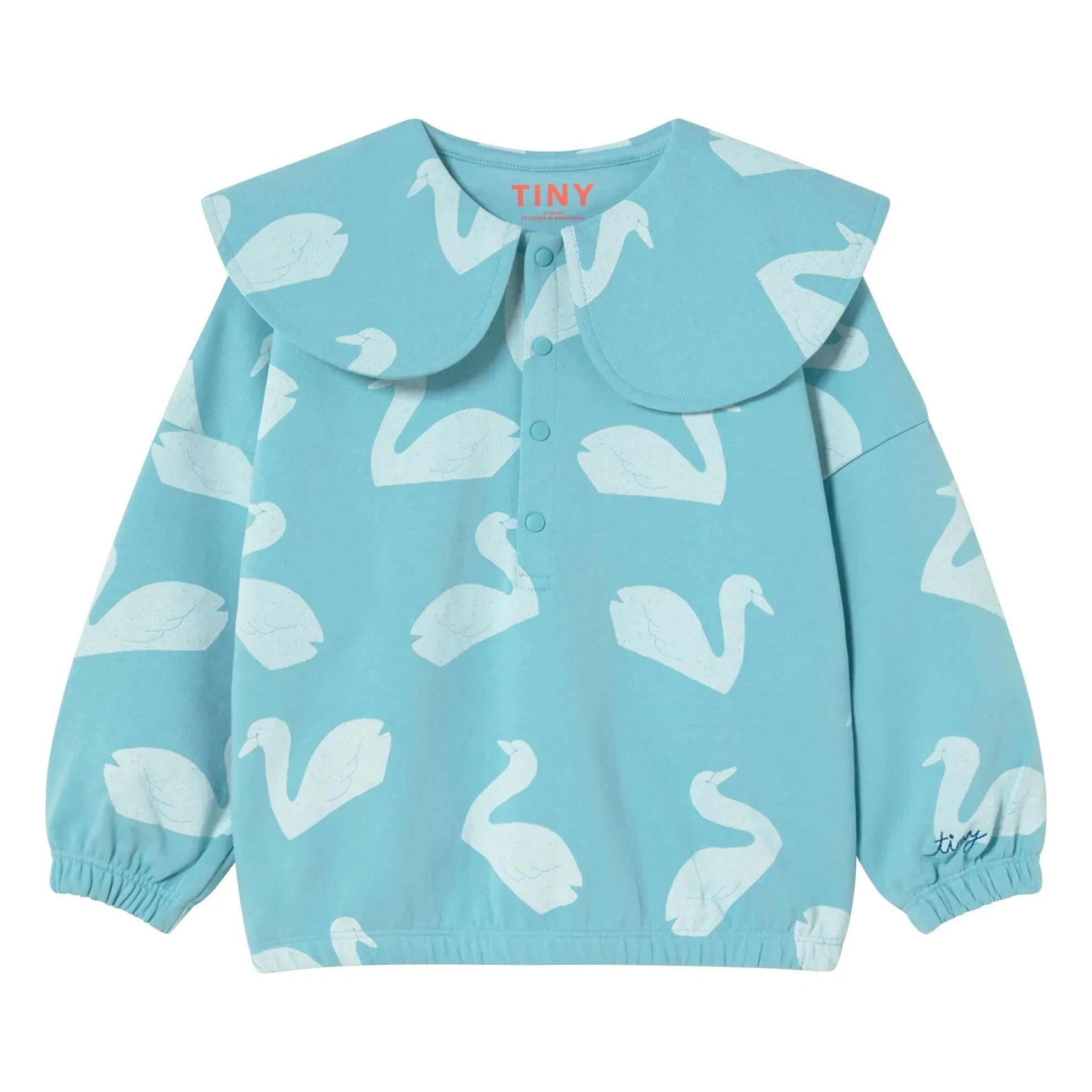 Tinycottons - Button-Down Collar Sweatshirt Swans | Light blue