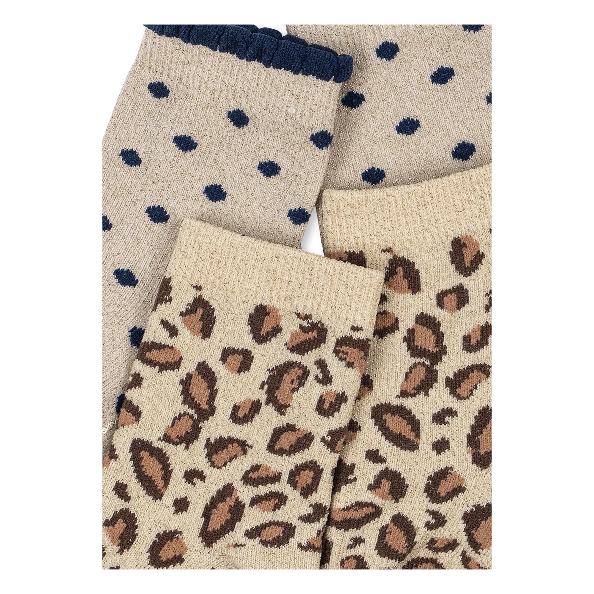 Konges Sløjd - 2 Çift Leopar Çorap Seti | Bej