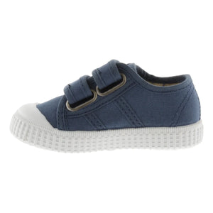 Victoria - Striped Canvas Velcro Sneakers | Blue
