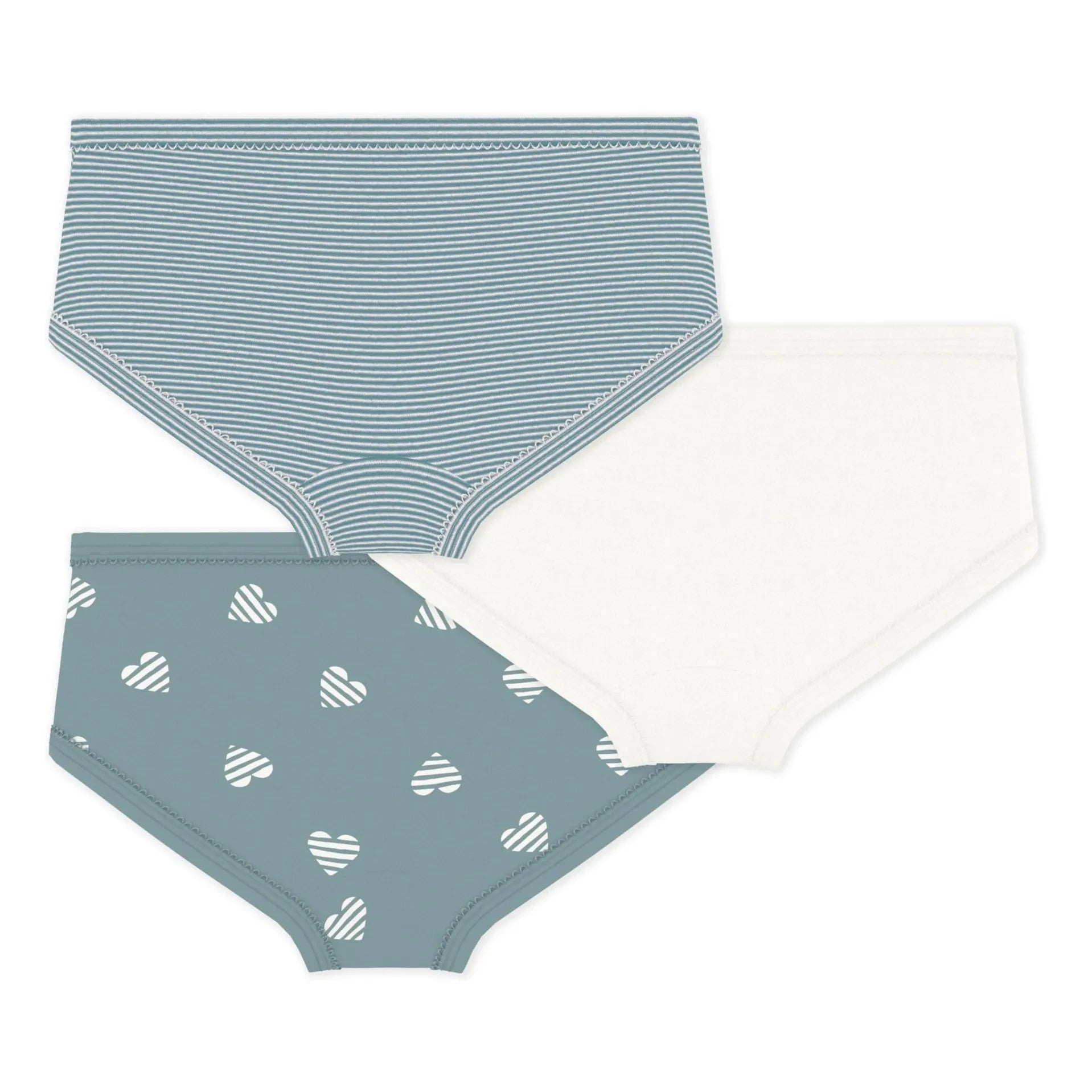 Petit Bateau - 3'lü Çizgili Yüksek Bel Külot Seti | Gri mavi