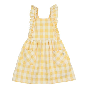 Búho - Gingham Kleid aus Bio-Seersucker-Baumwolle | Gelb
