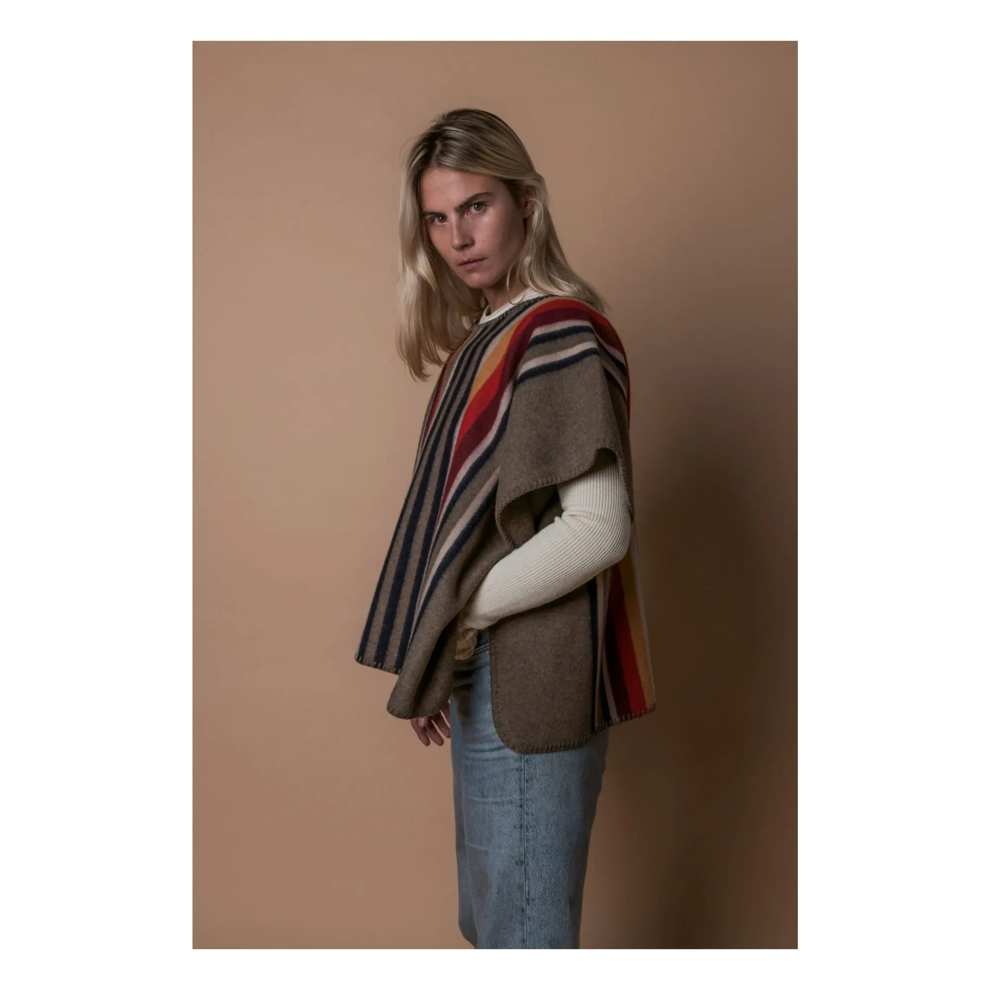 La Méricaine - Apache Langer Poncho Recycelte Wolle | Grau