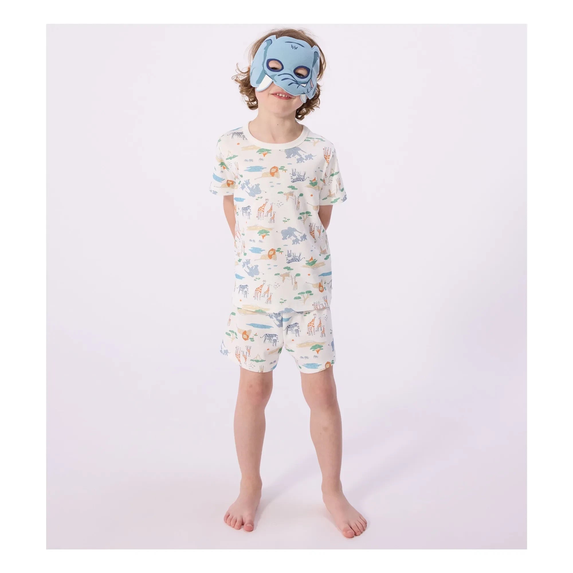 Petit Bateau - Organik pamuk Savane pijama şort ve maske seti | Beyaz