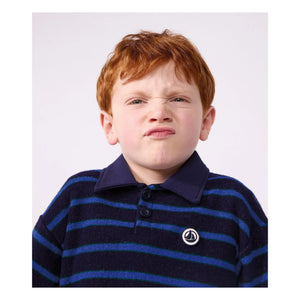 Petit Bateau - Çizgili Polo Yaka Sweat Modal | Mavi