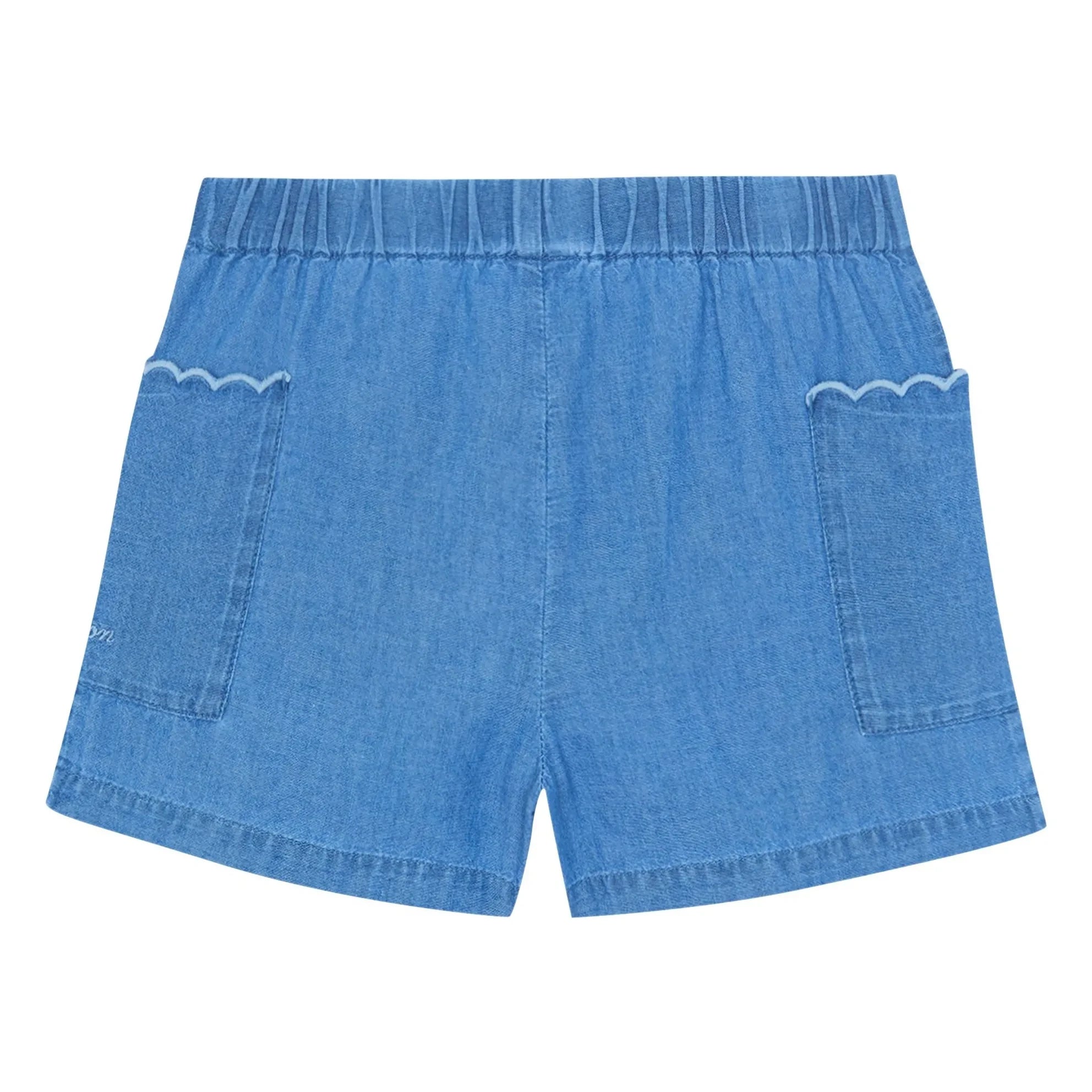 Bonton - Clovis Chambray Feston Cepli Şort | Denim Mavisi