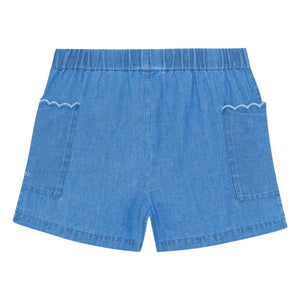 Bonton - Clovis Chambray Feston Cepli Şort | Denim Mavisi