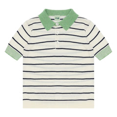 FUB - Çizgili polo yaka tişört Extra Fine Knit Organik Pamuk | Ekru
