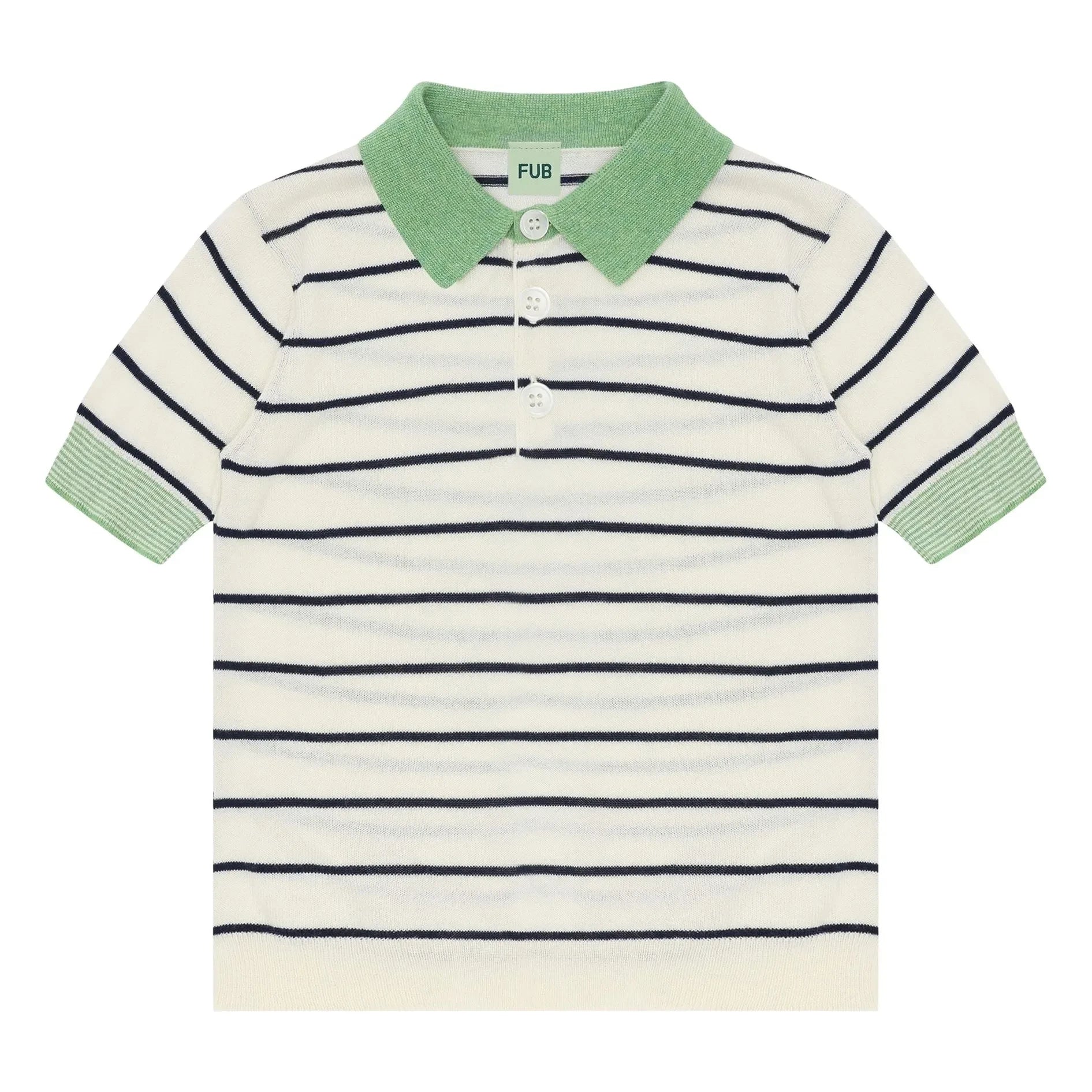 FUB - Çizgili polo yaka tişört Extra Fine Knit Organik Pamuk | Ekru