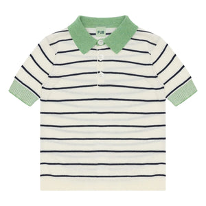 FUB - Çizgili polo yaka tişört Extra Fine Knit Organik Pamuk | Ekru