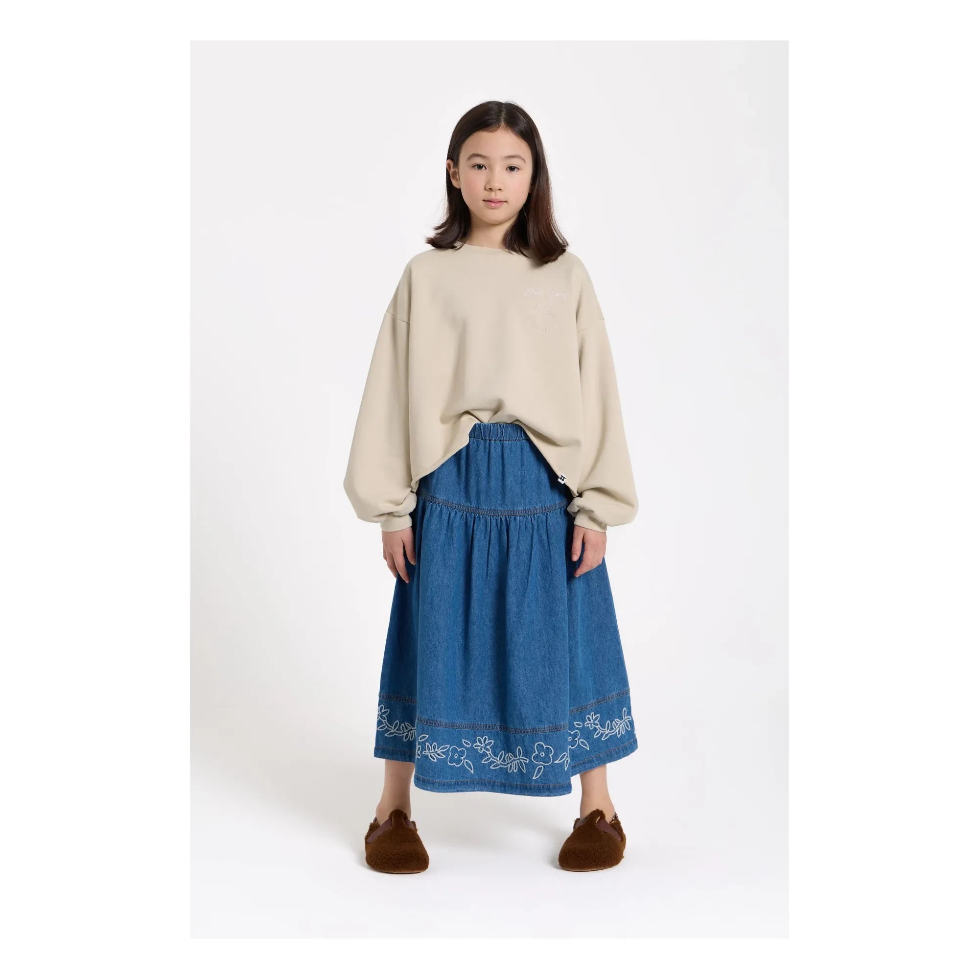 Hundred Pieces - Cally Nakışlı Etek | Denim mavi