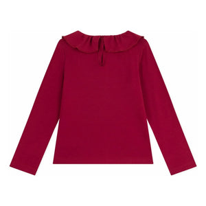 Petit Bateau - Organik pamuklu fırfırlı yakalı T-shirt | Bordo