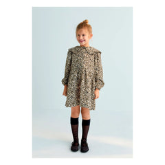 The New Society - Nelia Leopard Double Layer Muslin Dress | Beige