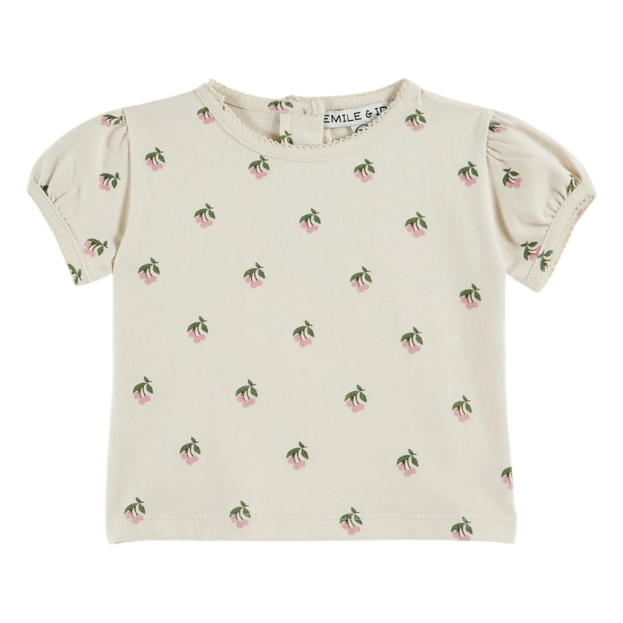 Emile et Ida - Cherry Organic Cotton Bouffant T-Shirt | Cream
