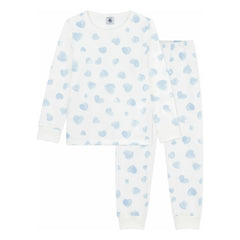 Petit Bateau - Organik Pamuklu Boyalı Kalpli Pijama | Beyaz