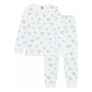Petit Bateau - Organik Pamuklu Boyalı Kalpli Pijama | Beyaz