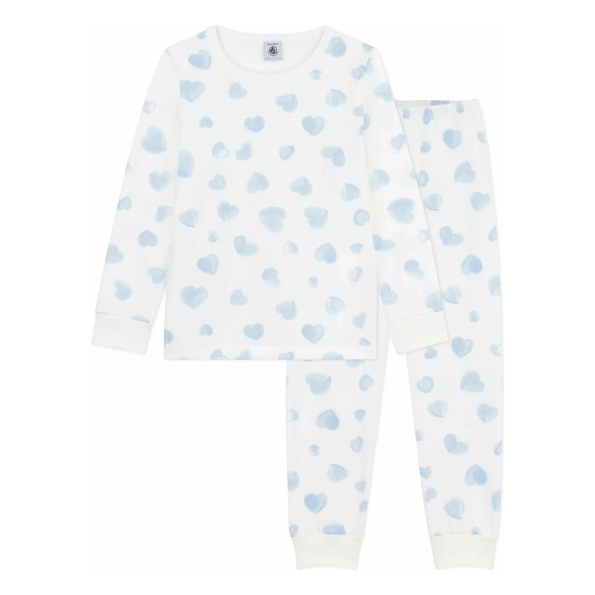 Petit Bateau - Organik Pamuklu Boyalı Kalpli Pijama | Beyaz