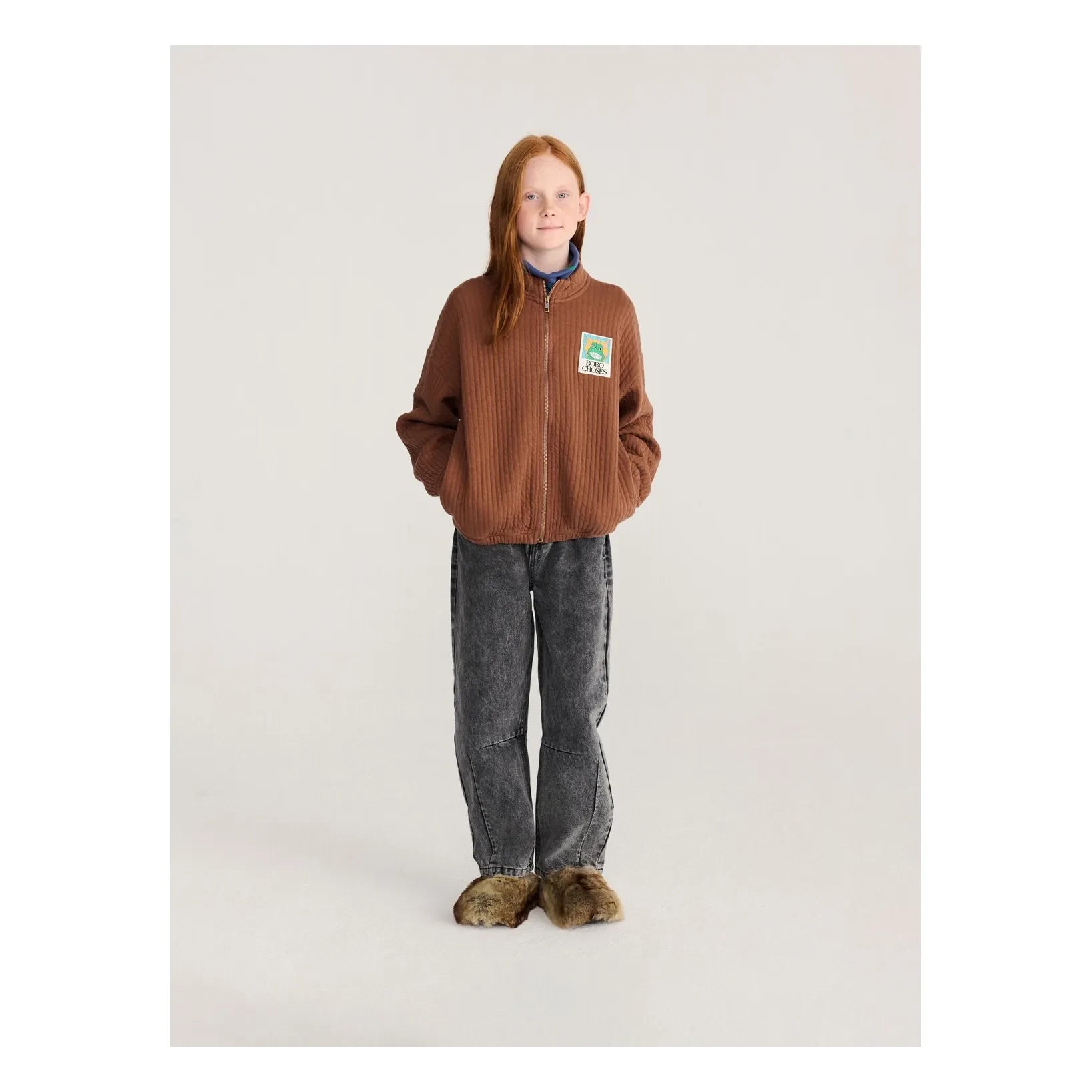 Bobo Choses - Organik pamuklu kapüşonlu fermuarlı sweatshirt | Kahverengi