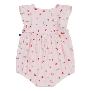 Petit Bateau - Organik pamuklu müslin çiçek desenli tulum | Pembe