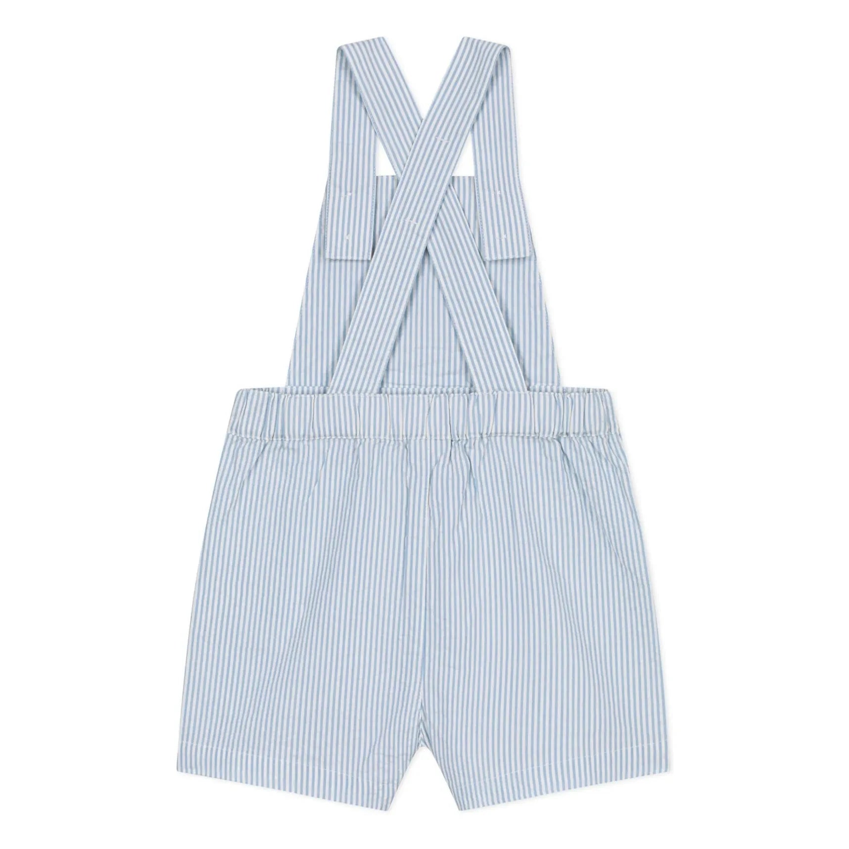 Petit Bateau - Çizgili Seersucker Organik Pamuklu Kısa Salopet | Açık Mavi