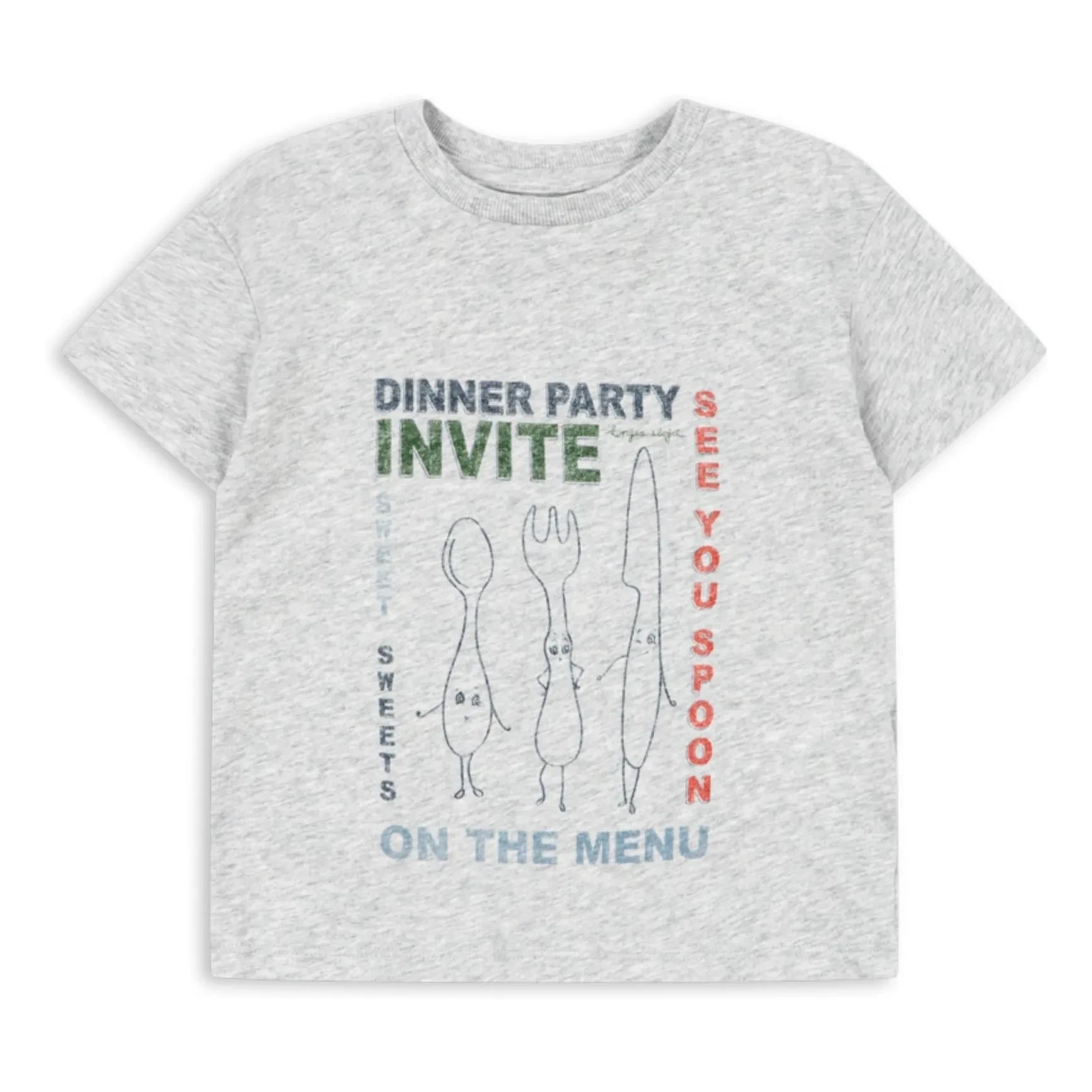Konges Sløjd - Famo Dinner Party organik pamuk Tişört | Gri melanj