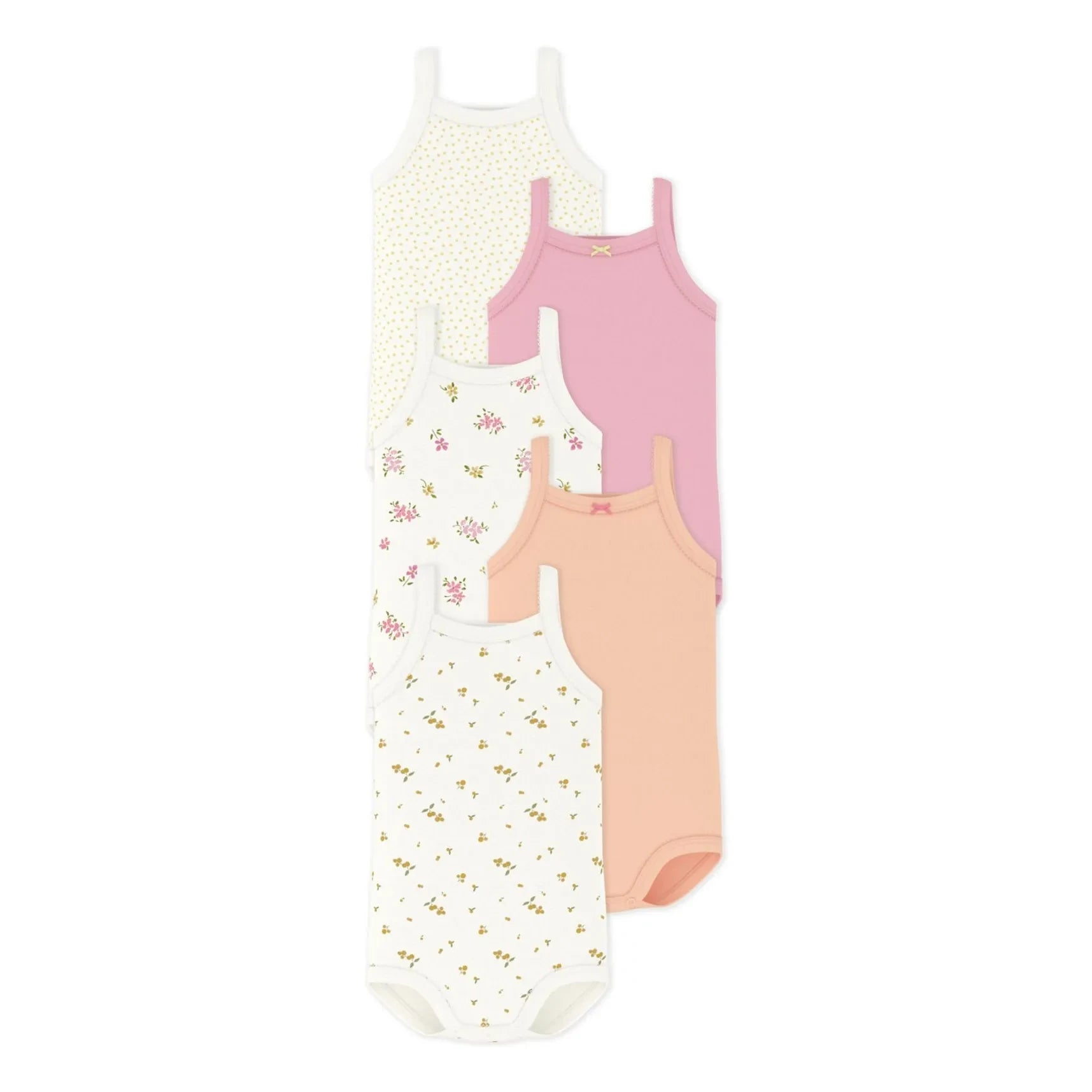 Petit Bateau - 5'li Çiçek Desenli Askılı Body Seti | Beyaz