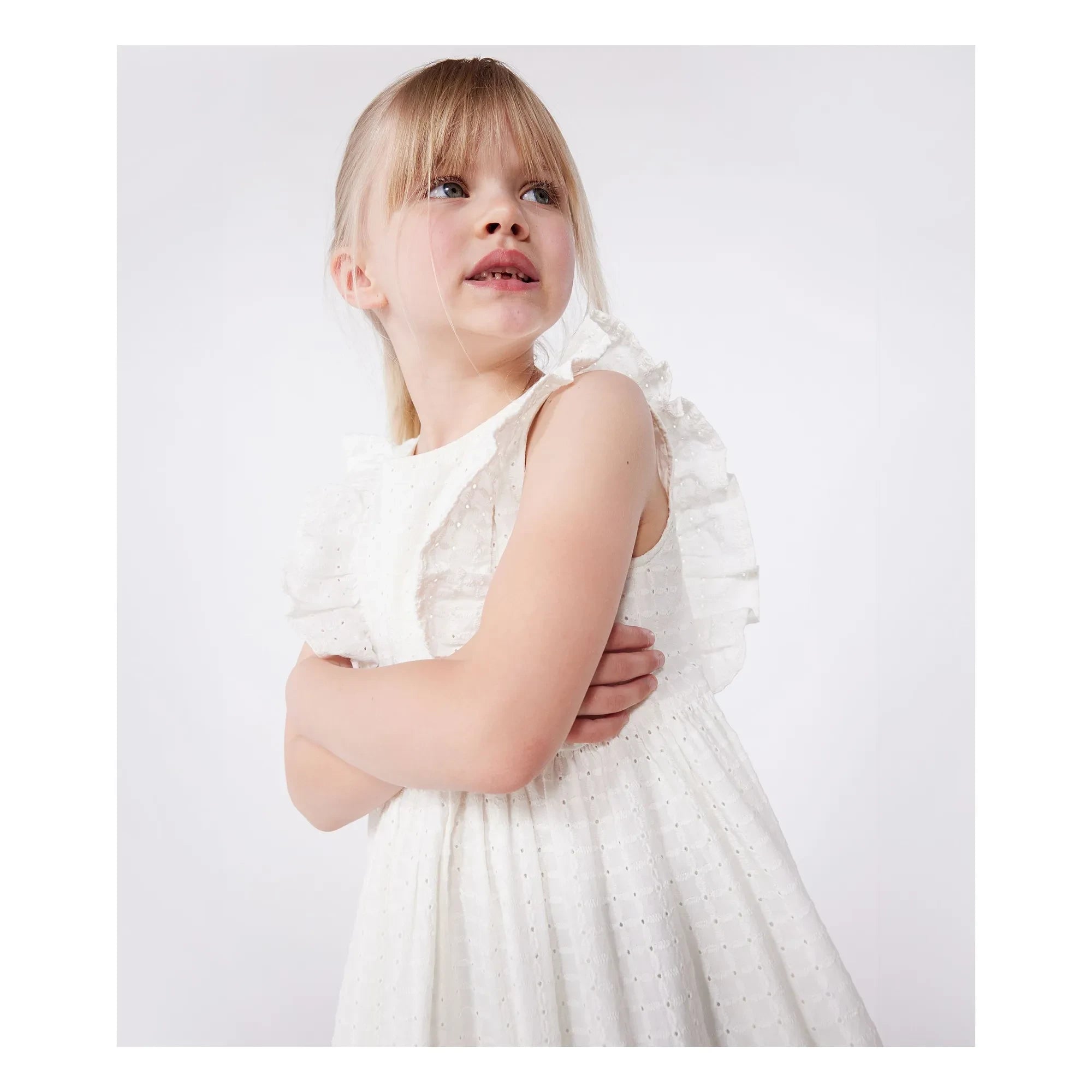 Petit Bateau - Dress Brendice Broderie Anglaise Organik pamuk | Beyaz
